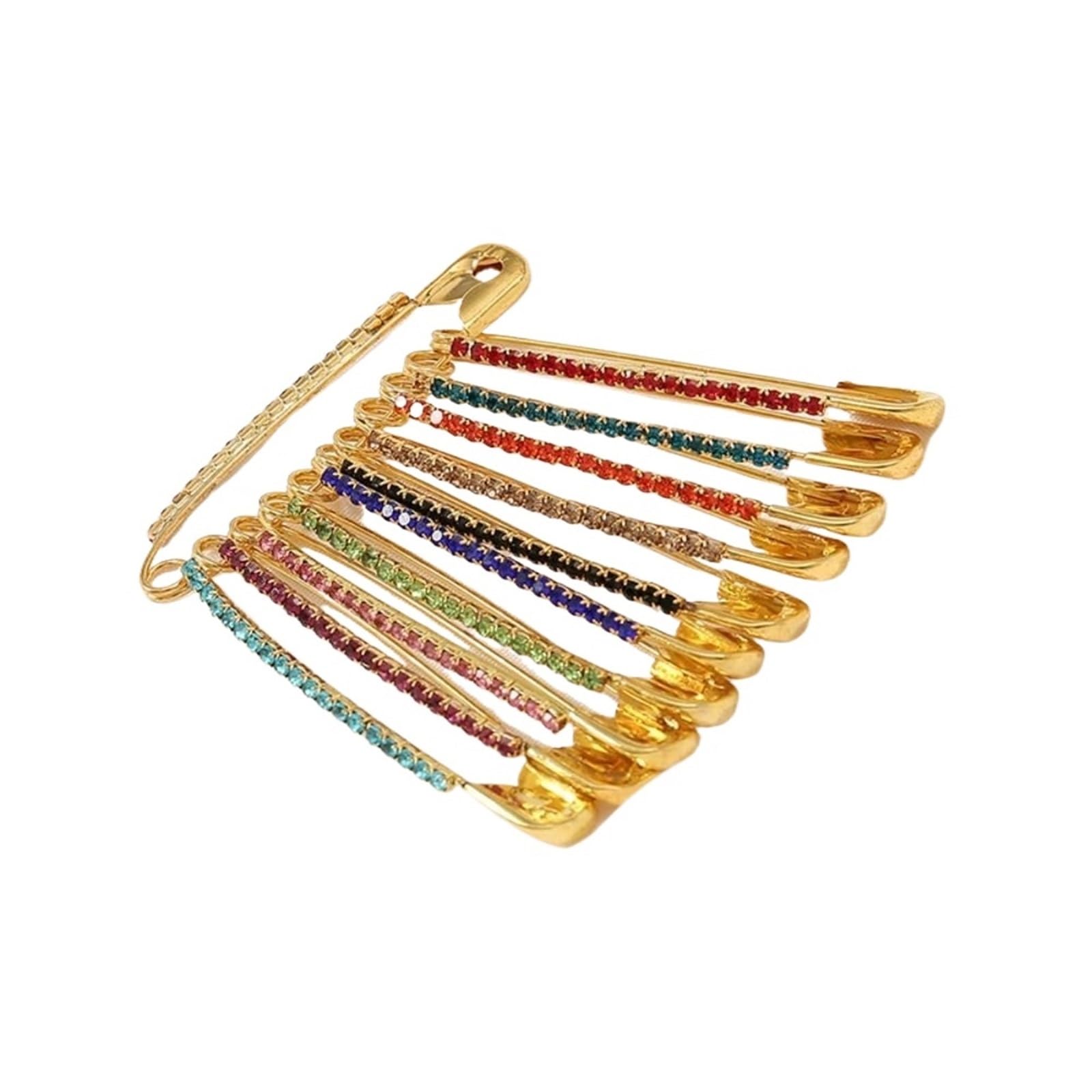 LUYSGBXR Brooch Pin Gold Rhinestone Safety Pins Brooches Sweater Shawl Clips For Women Clothing Hat Accessory(Gold-11pcs)