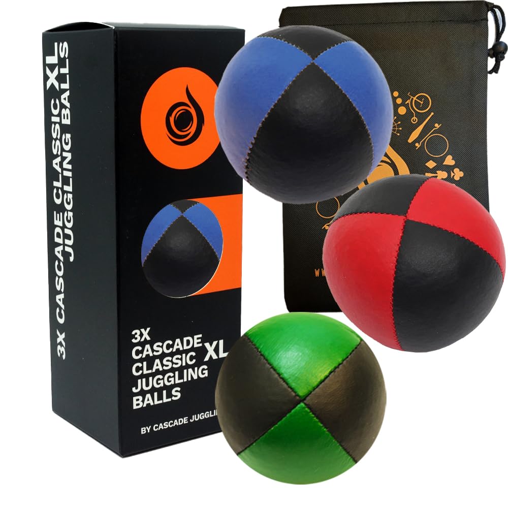 3 x Pro Cascade XL 180g Juggling Balls - Large Sized Quality Thud Beanbags & Bag - Set of 3 Juggling Thuds (Black Theme)
