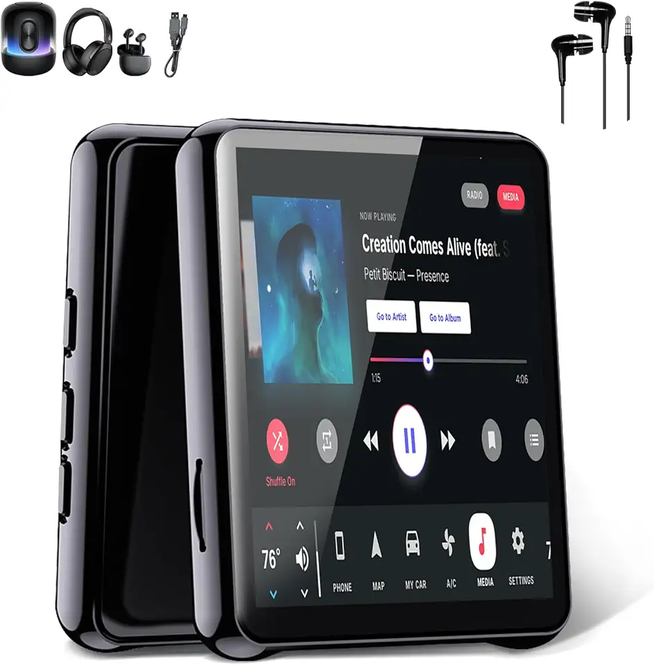 MP3 Player Bluetooth 5.0 MP3 MP4 Player Music com 2.4 Polegadas Tela Táctil, Alto-falante Embutido, Rádio FM Som sem Perdas, Gravação de Voz e Reprodução de Vídeo