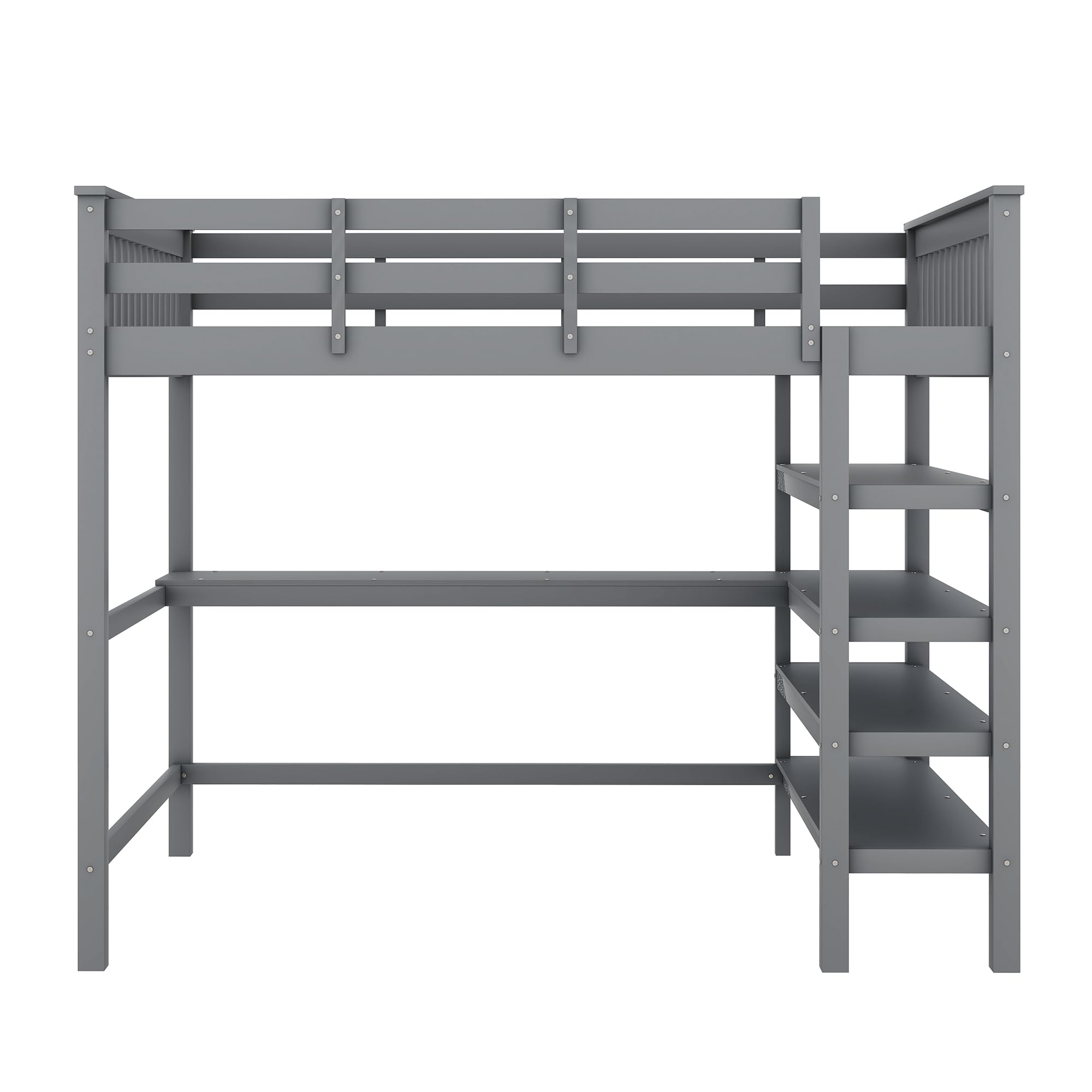 Mezzanine Enfant Merax 140 x 200 cm, Lit Bébé avec Compartiments de Rangement et Bureau, Lit Double Bois Anti-Chute, Gris