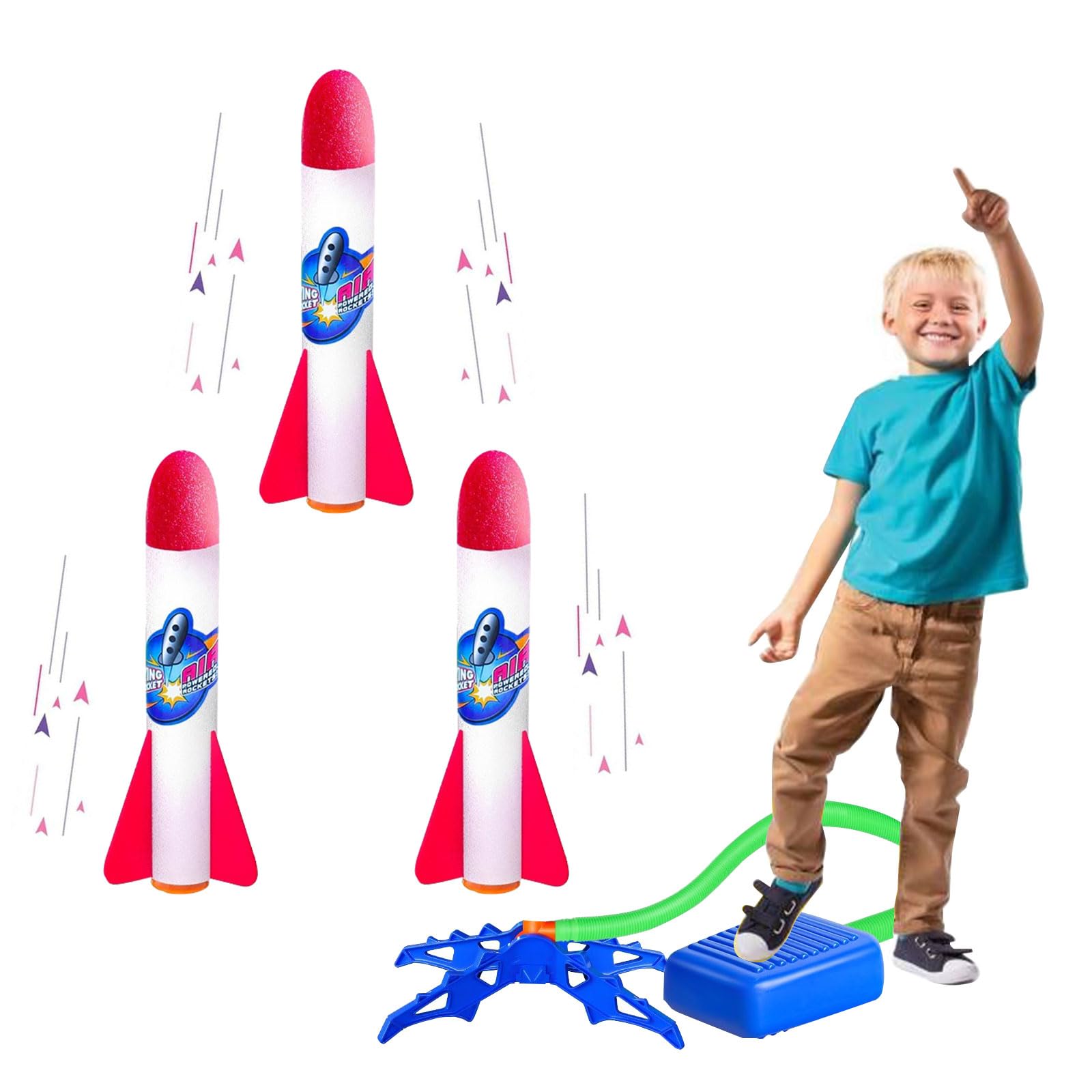 Cohete Juguete,Lanzador Cohetes Niños,Cohete Juguete Lanzador para Niños,Cohete Juguete Juegos Exterior,con 3 Cohetes de Espuma,para Niños Regalo Niño/Niña 3-12 Años