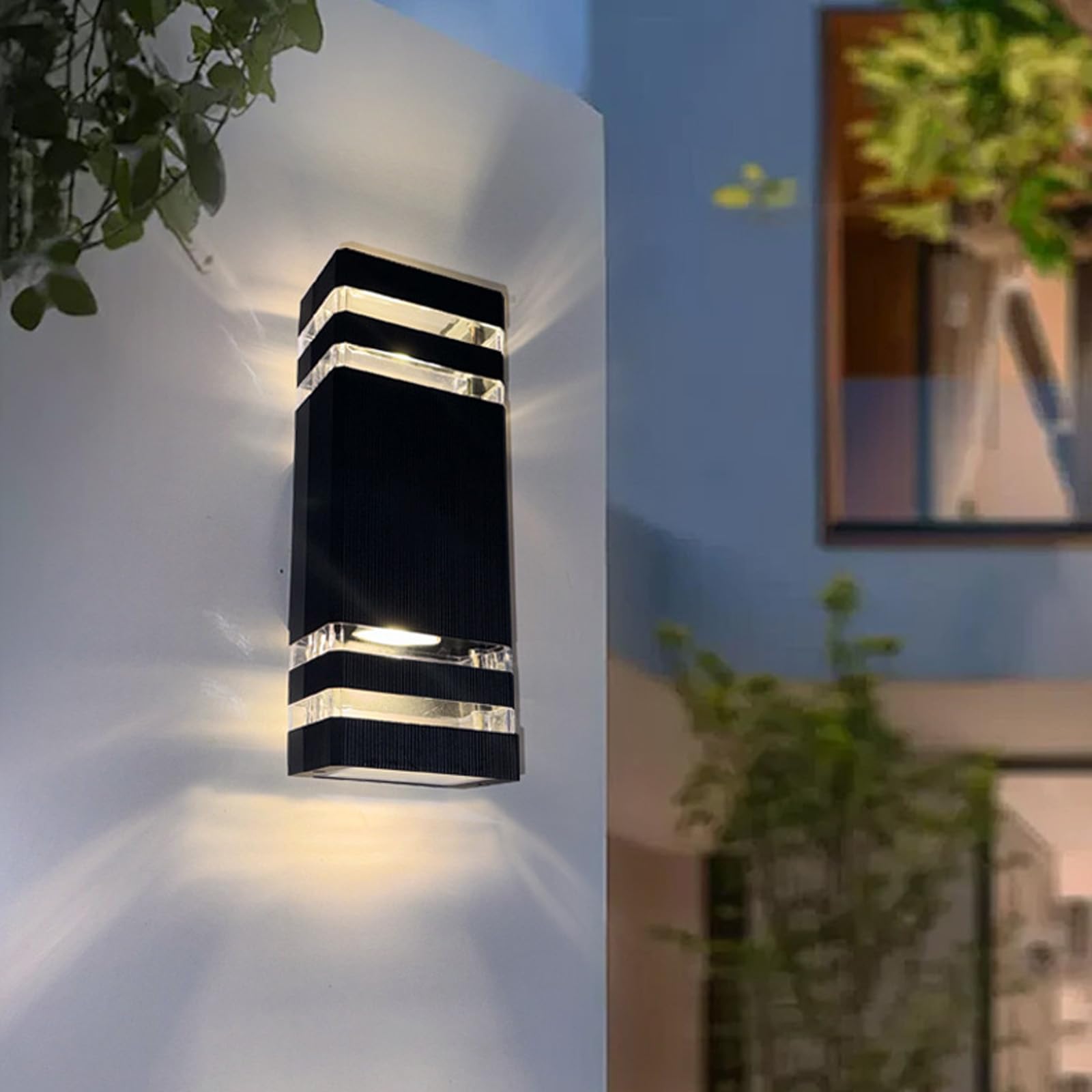 Zewnętrzna lampa ścienna E27, oświetlenie pośrednie IP65, nowoczesna dekoracyjna lampa kwadratowa, czarne aluminiowe oświetlenie wewnętrzne/zewnętrzne do ogrodu, korytarza, łazienki (
