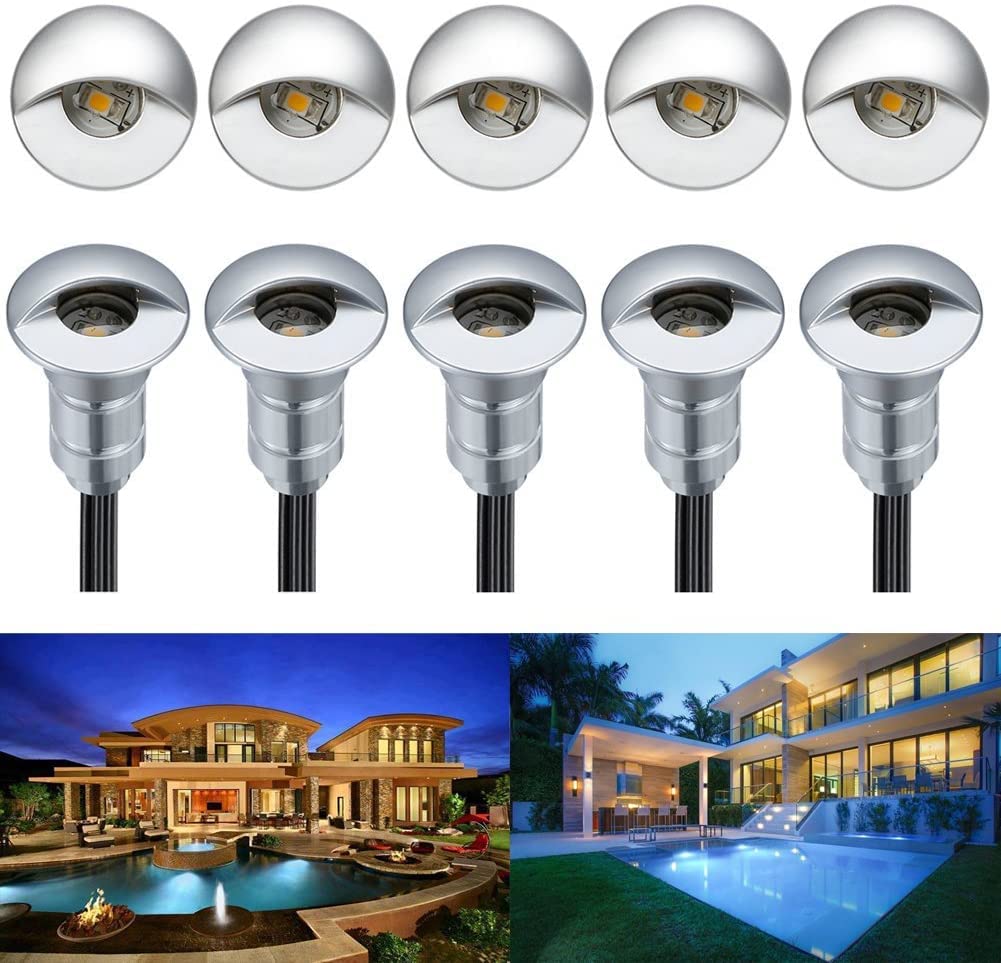 FVTLED 10pcs Low Voltage LED Step Lights Kit Half Moon Aluminum Outdoor Wood Deck Lighting Yard Garden Patio Stair LED Light Decoration Lamps, Warm White