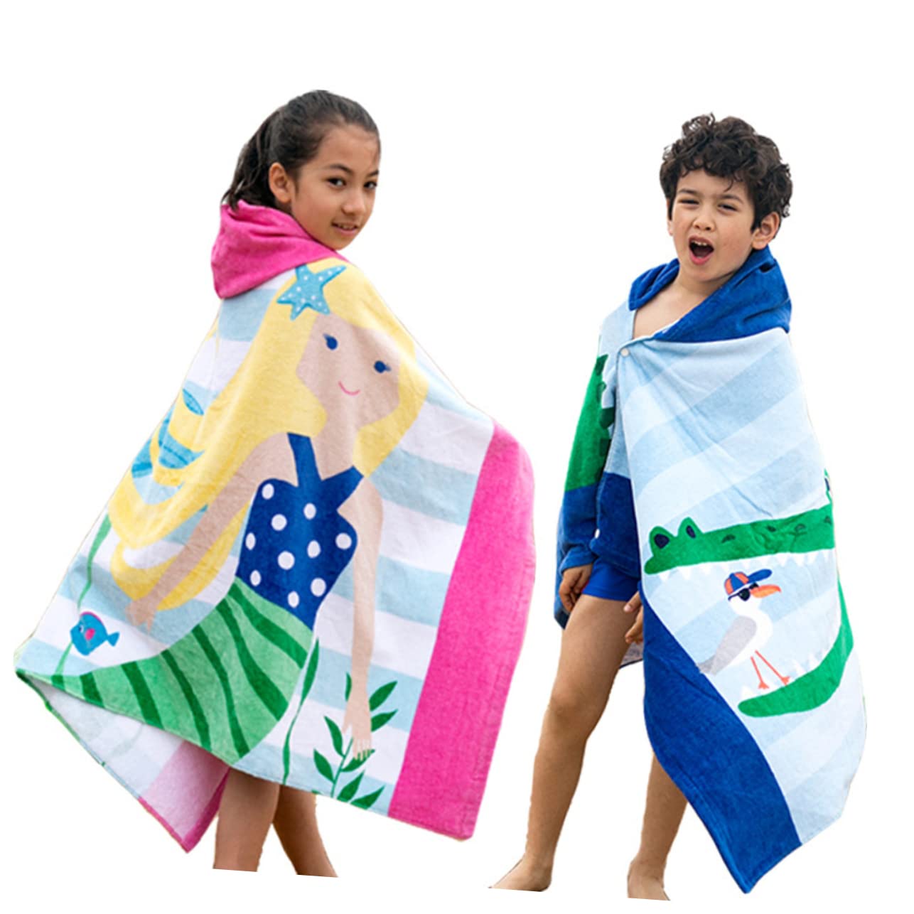 Veemoon Kapuzenhandtuch für Kinder aus Baumwolle, Groß, mit Kapuze | Strandponcho für Zuhause und Strand, Hautfreundlich und Schnelltrocknend, mit Cartoon Grafiken