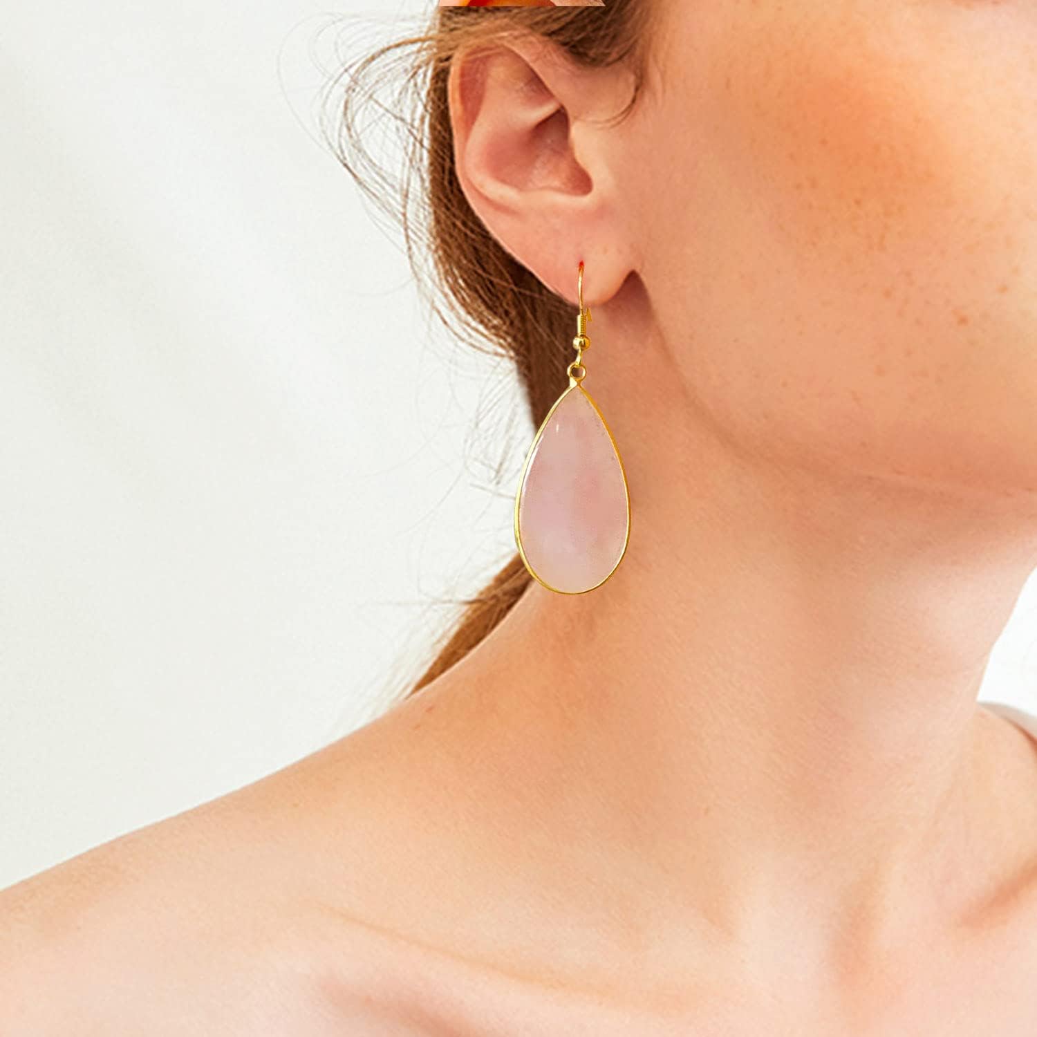 Natural Crystal Healing Stone Earrings Statement Teardrop Dangle Earrings for Women - Image 2