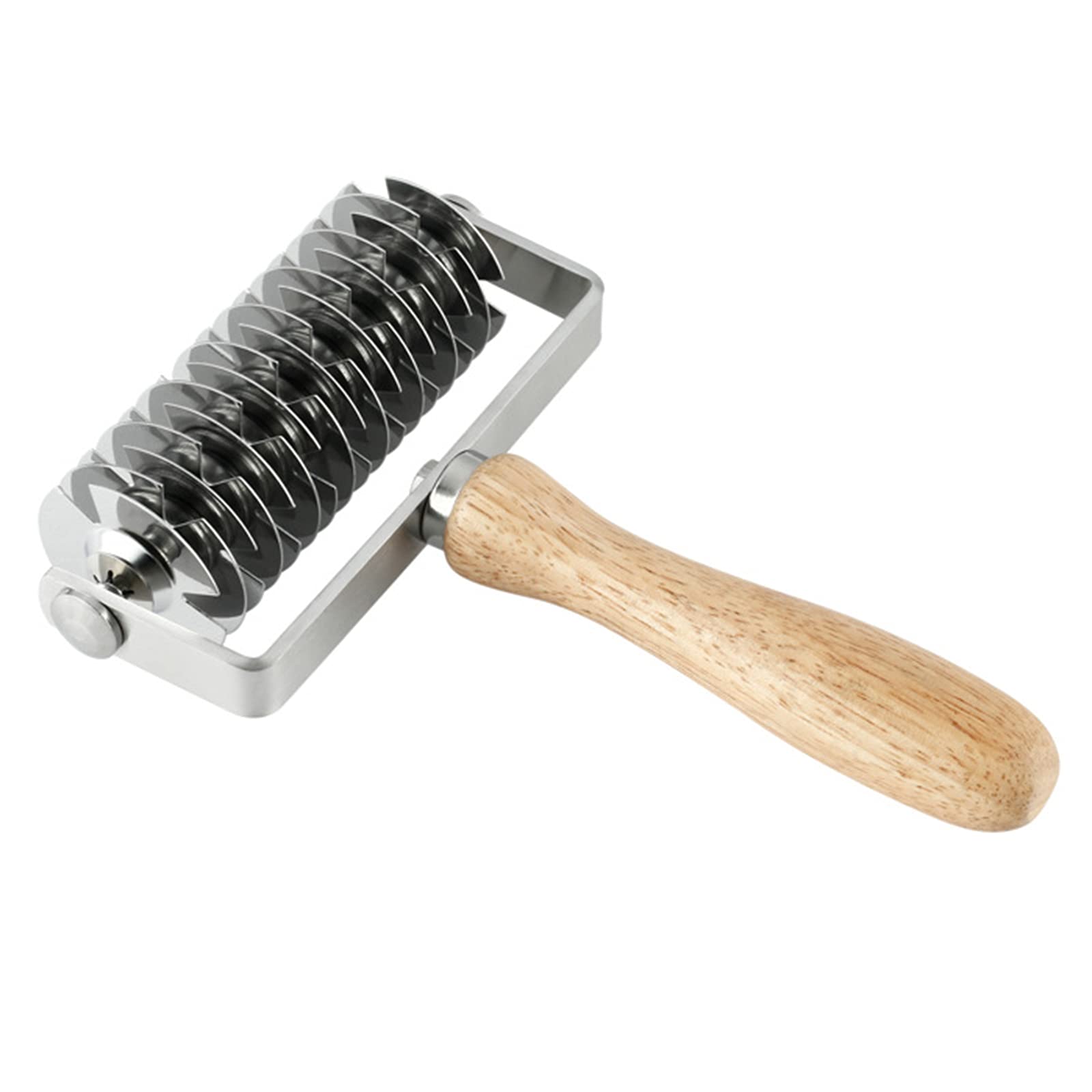 Rouleau à Croisillons Motif, Rouleau à Losanges Pizza Lattice Cutter Roller, Rouleau Coupe-pâtes en Acier Inoxydable avec Manche en Bois pour Biscuit, Pain, Gâteau, Pizza et Tarte, 13.3x20.5 cm