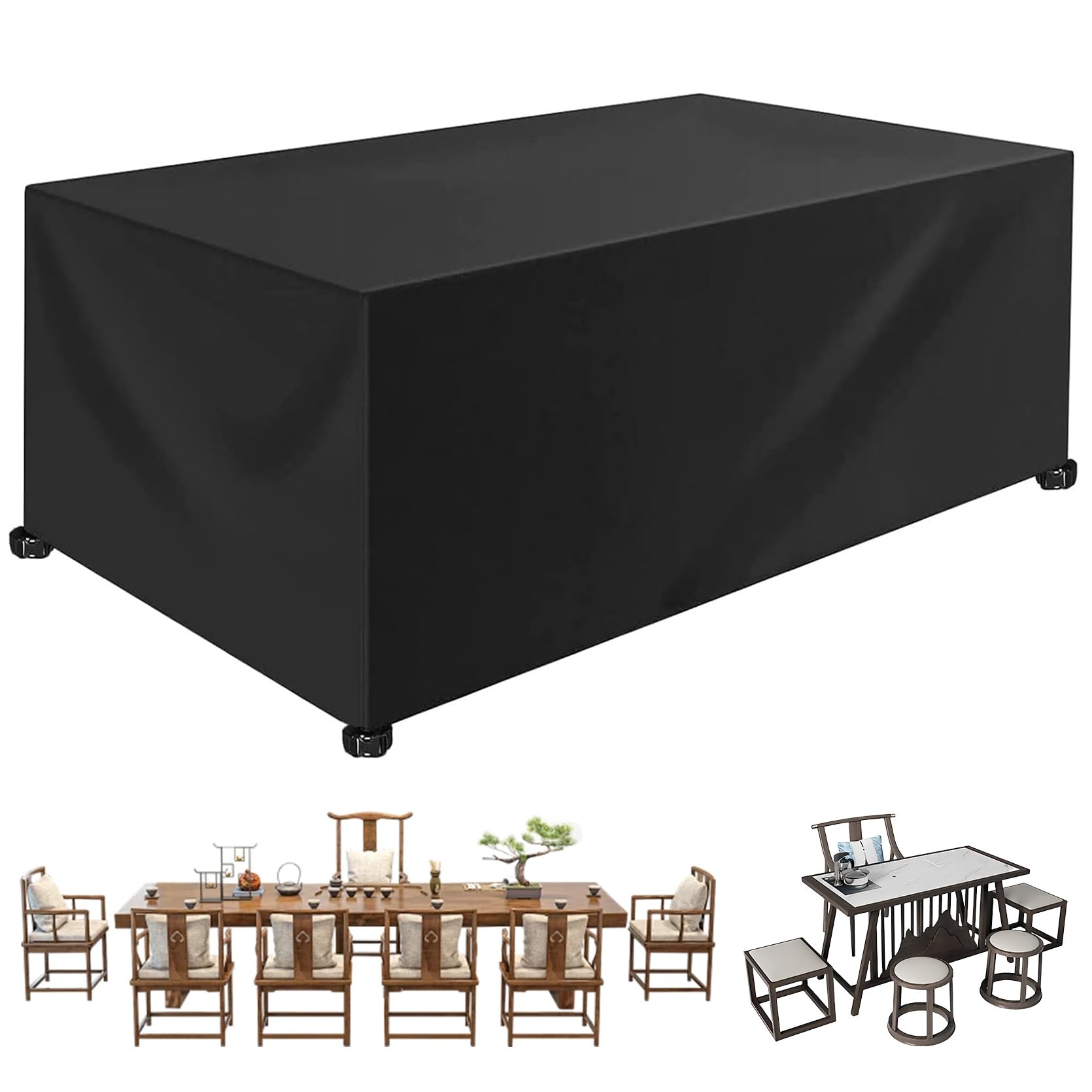 Copertura per Tavolo da Giardino 50 x 230 x 50 cm Impermeabile Resistenza Ai Raggi UV Antivento, Copritavolo Esterno Impermeabile Telo Copertura, per Sedie, Divani, Tavoli, Nero
