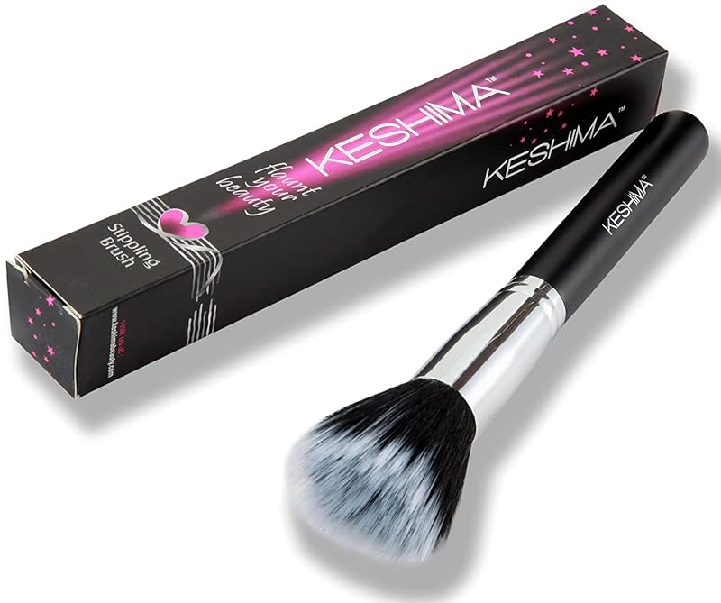 Pincel duo fiber para maquiagem facial KESHIMA, preto e prata, 1 unidade