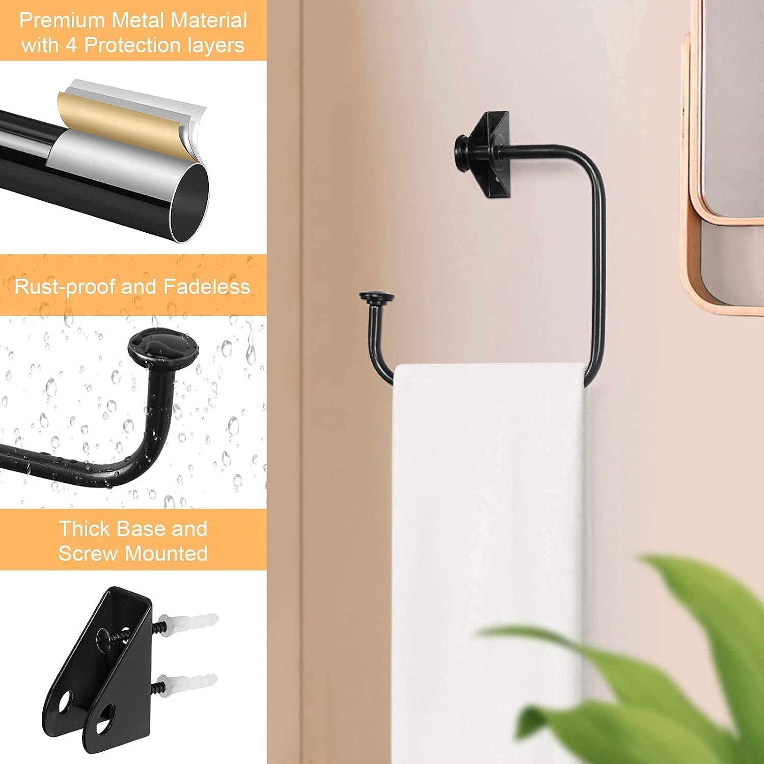 TONIAL Bathroom Hardware Set, Upgraded Towel Bar Rack Set 4 Piece - Includes 20" Double Towel Bar, Toilet Paper Holder, Towel Hook, Towel Holder, Bathroom Accessories Kit Wall Mounted, Matte Black