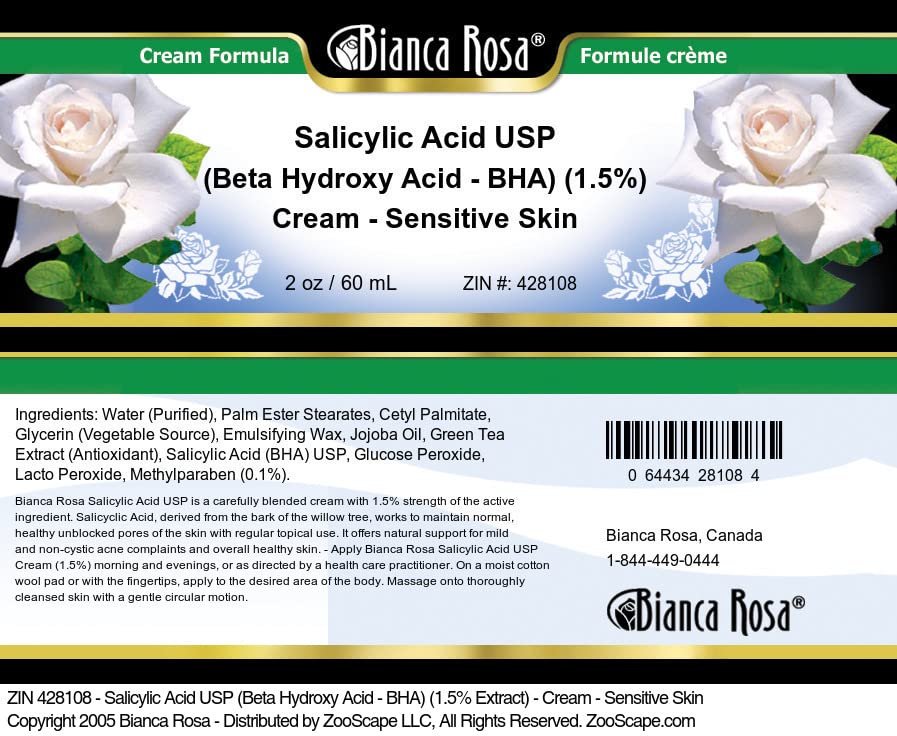 Salicylic Acid USP (Beta Hydroxy Acid - BHA) (1.5%) - Cream - Sensitive Skin (2 oz, ZIN: 428108)
