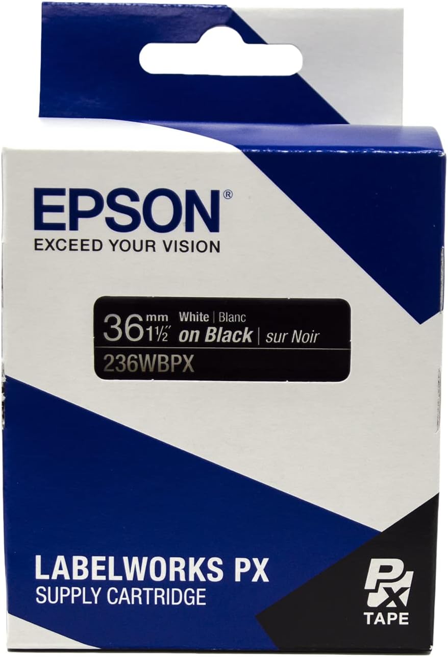 Epson LABELWORKS 236WBPX PET (Polyester) Tape Cartridge - White on Black Label Maker Tape - 1.5" (36MM) Wide, 30'