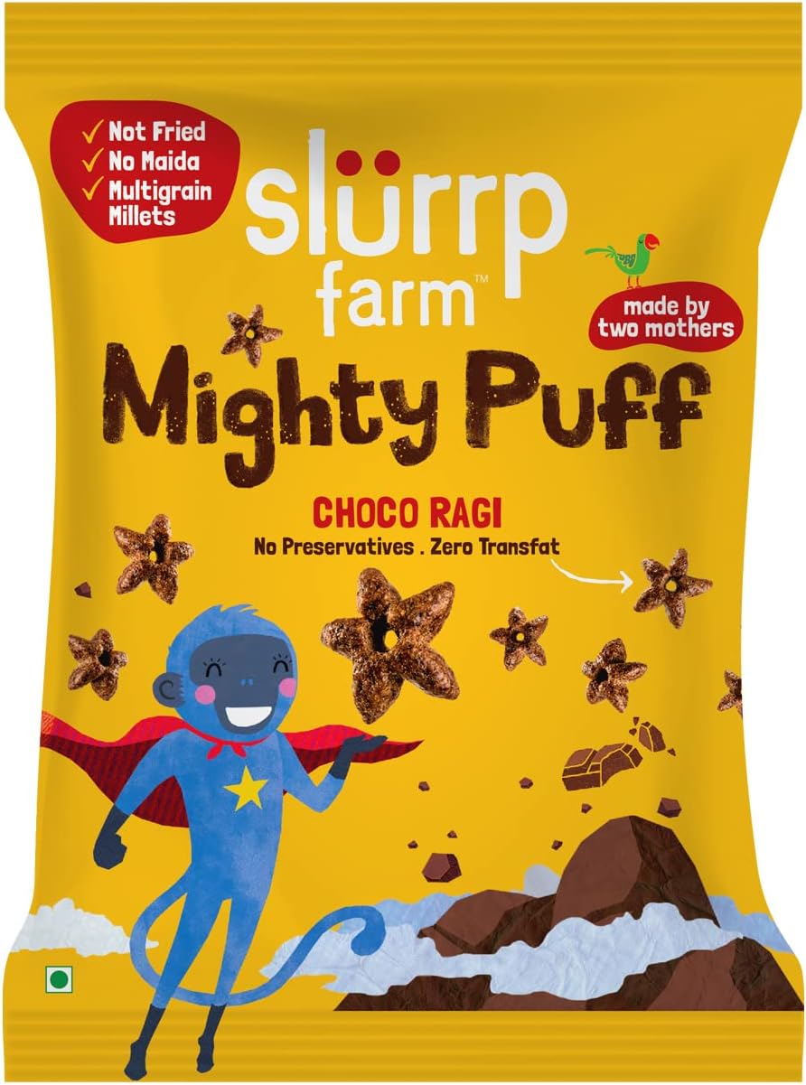 Slurrp Farm Healthy Snacks for Kids | Mighty Puff, Choco Ragi Flavour, Not Fried, No Maida, 20g