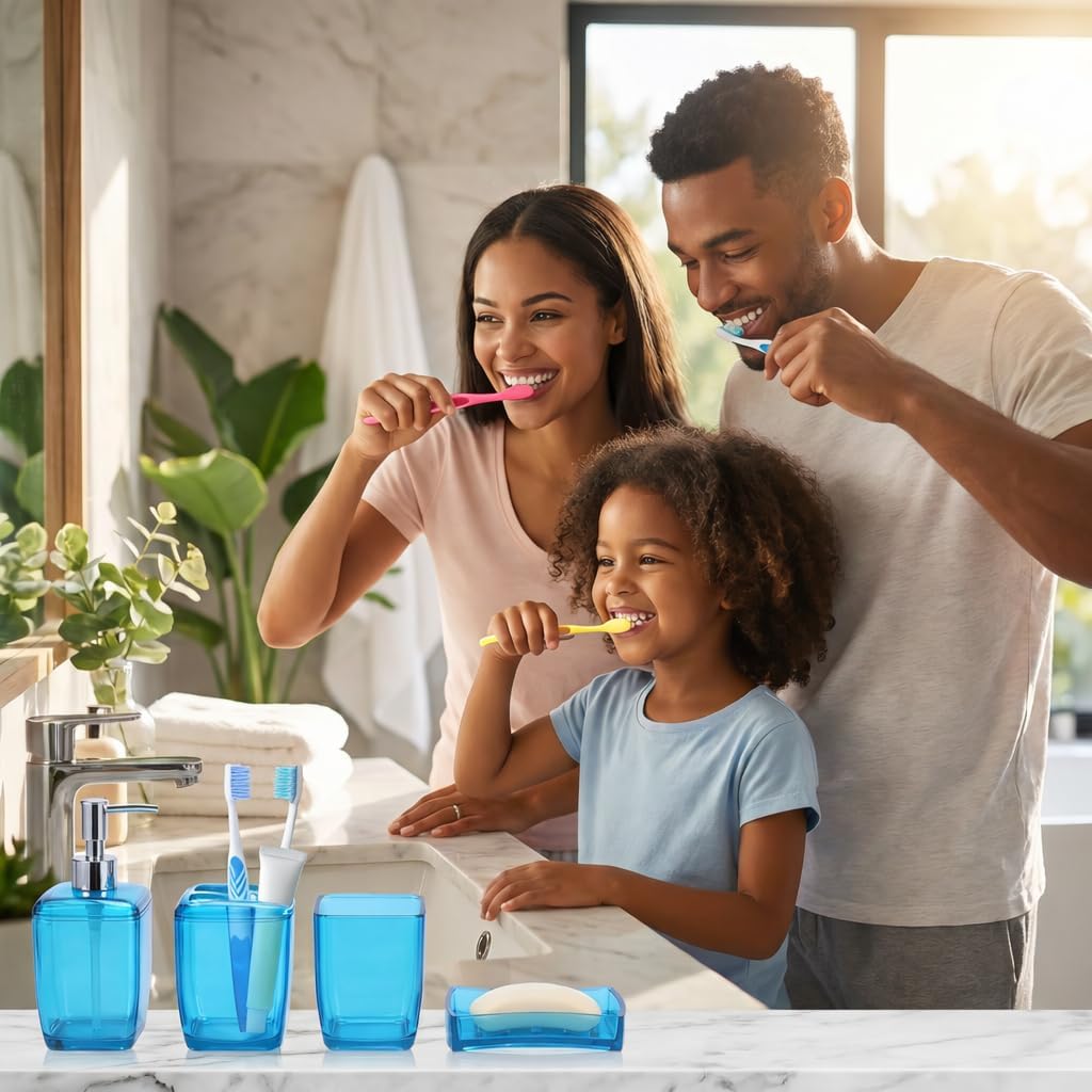 Bathroom Accessory Set: 4 PCS Bathroom Toothbrush Holder Set Soap Dispenser Toothbrush Holder Set Soap Dish and Mouthwash Cup for Bathroom Kitchen Hotel