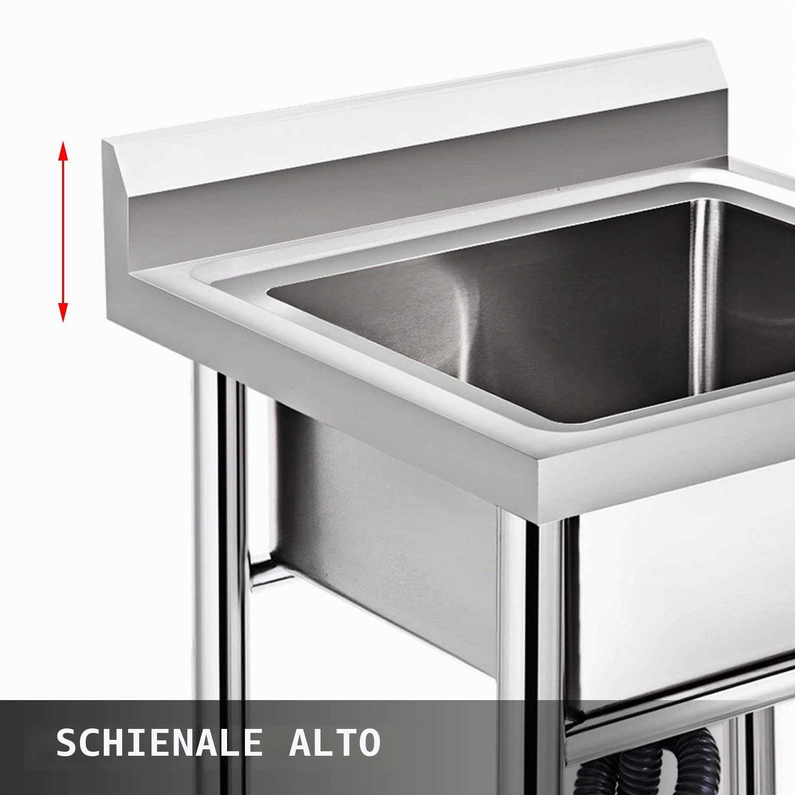 VEVOR Lavello da cucina fatto a mano in acciaio inox 1 vano 17,5 x 10 x 16,5 pollici Lavello sottobar Agriturismo Cafe Shop Ospedale