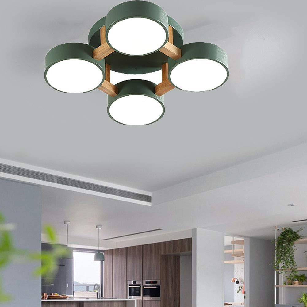 Moderno 4-luces Led Plafón Adorno Redondo Metal Base Regulable Lámpara De Techo Blanco Acrílico Sombra Semi Flush Lámpara De Techo Para Salón Fogón-Luz tricolor verde 50 * 50 * 13cm