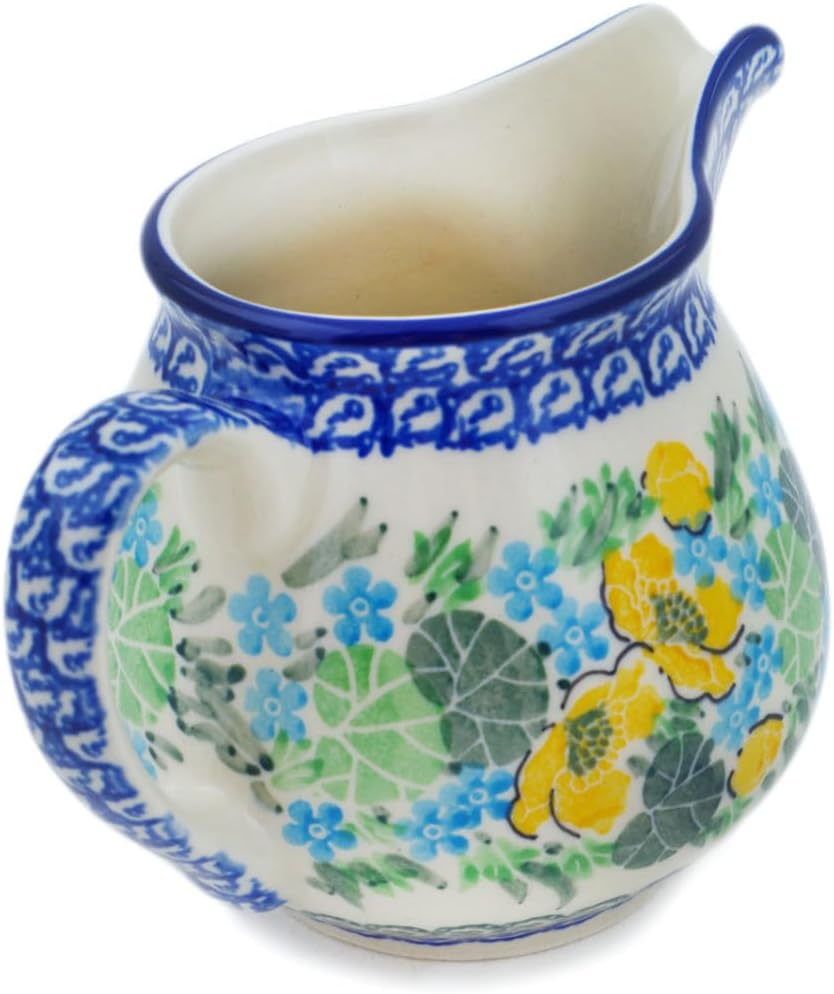 Polmedia Polish Pottery Creamer UNIKAT - Spring Pond Pattern Handmade in Boleslawiec Poland by Ceramika Artystyczna + Certificate of Authenticity