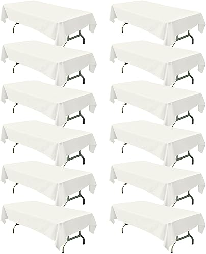 Miniatura 45 de BIGTONE Paquete de 12 manteles rectangulares blancos de 60 x 102 pulgadas, embalaje de cinta cruzada reutilizable para mesas de 6 pies, mantel