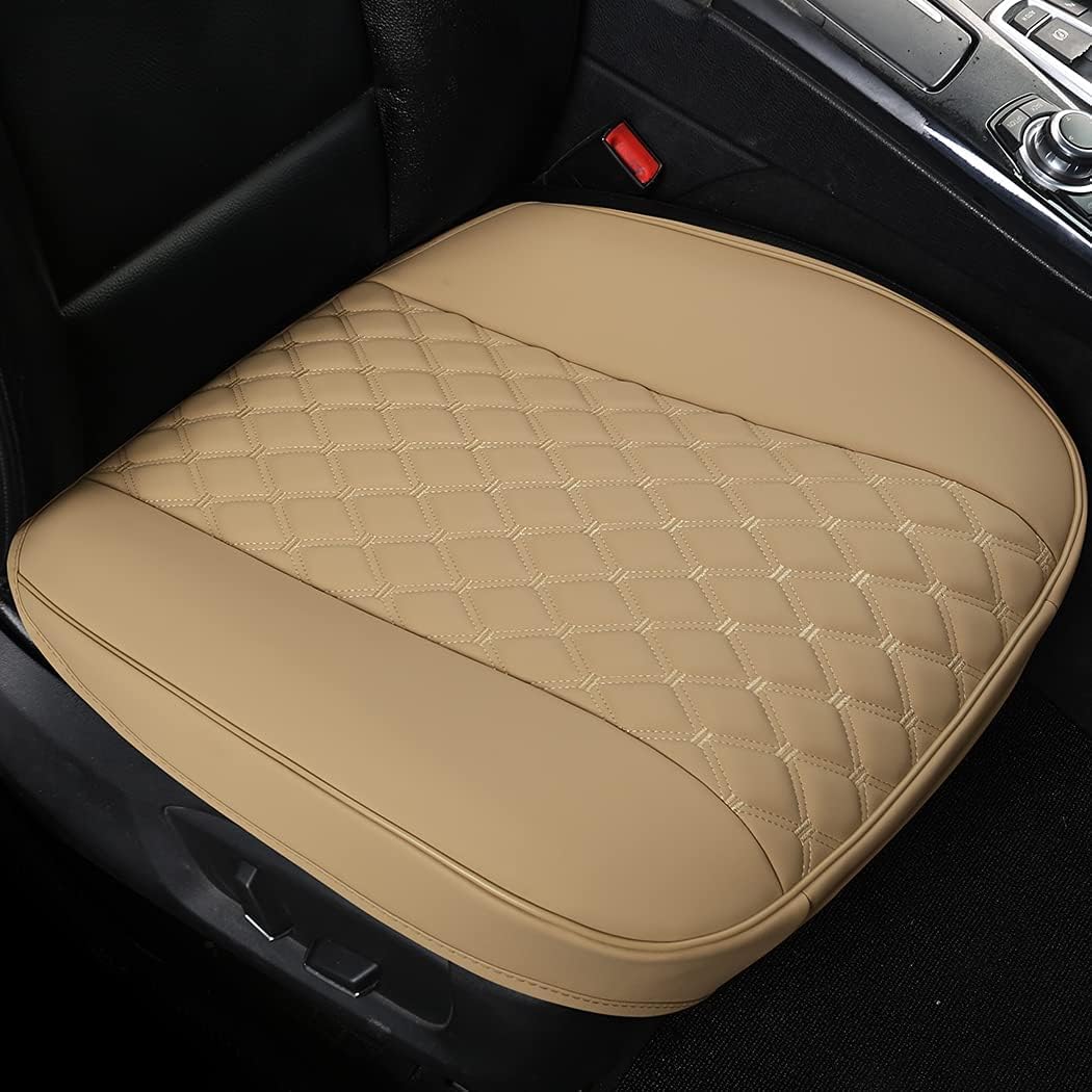 clines Car Seat Cover,PU Leather Front Car Seat Cover for Seat Bottom, Universal Fit 90% of Cars, Triangle Quilting Design Anti-Slip & Full Wrapping Bottom(Beige)