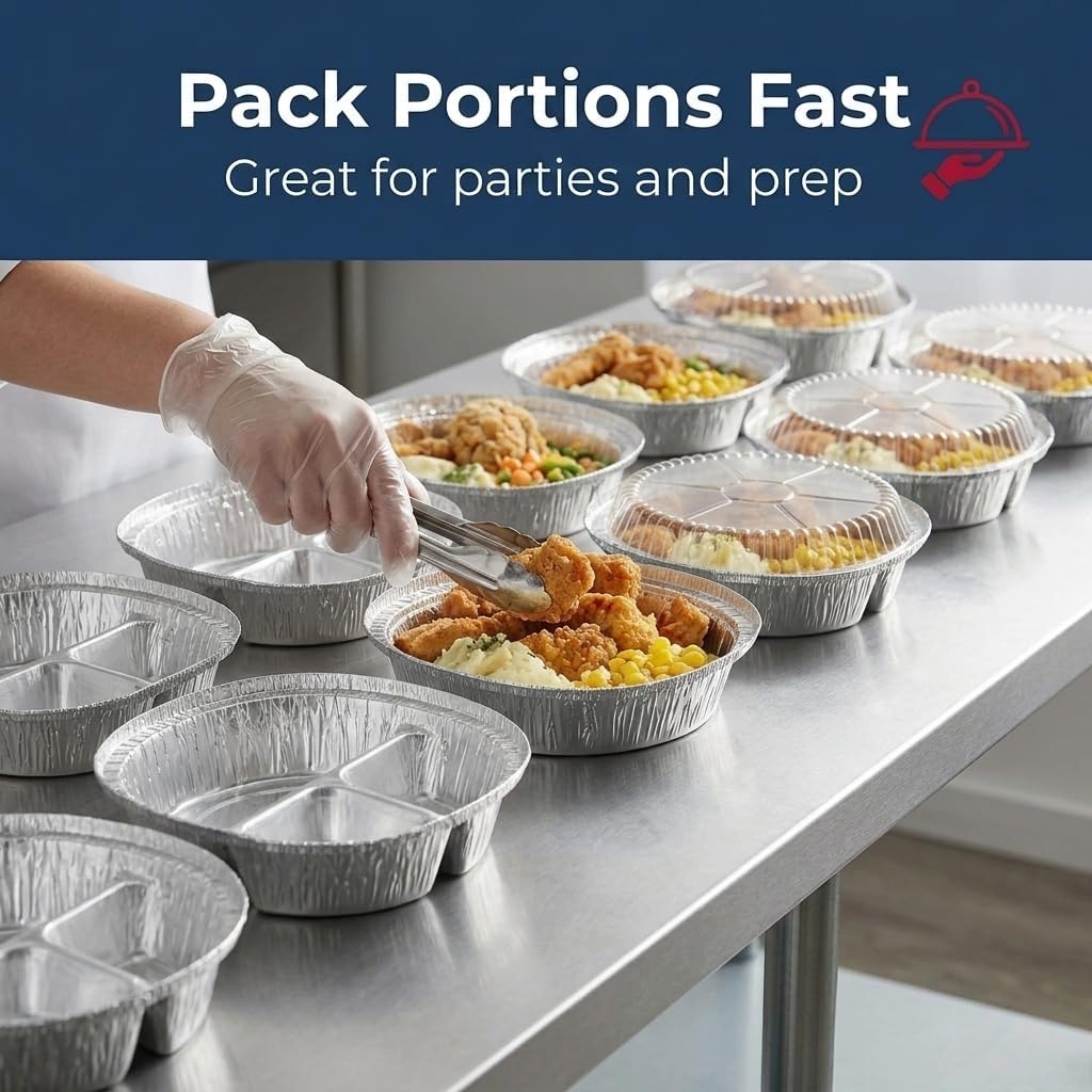 Mr Miracle Pack of 40 Disposable Aluminum Foil Pans with Clear Lids –8 Inch Circular Aluminum Pans, Ideal for Baking, Storing, Heating, Serving - Round Foil Pans with Lids