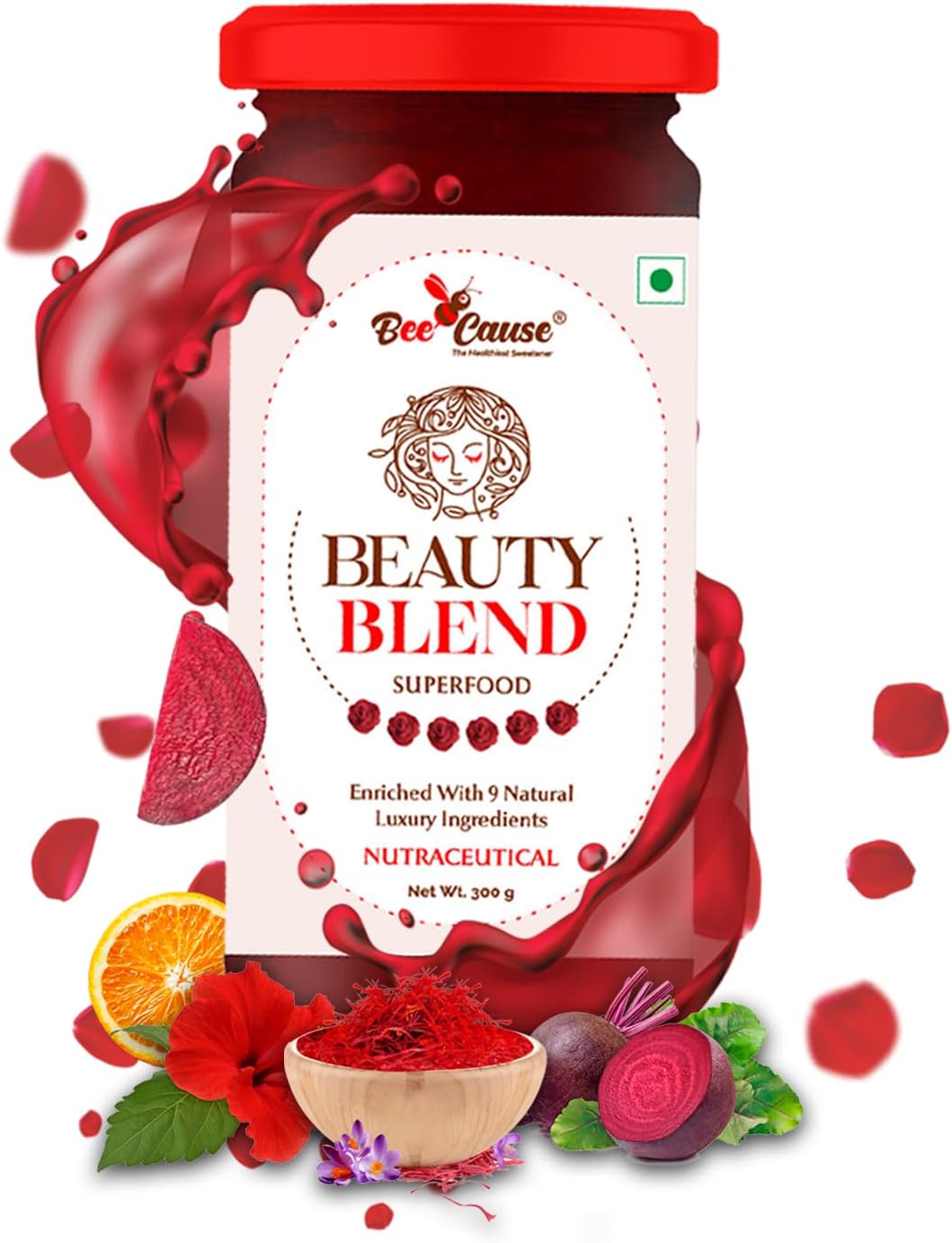 - BeeCause Beauty Blend with Glutathione – Skin Radiance & Collagen Support Formula | Acacia Honey, Saffron, Primrose & Borage Oil & Botanicals| Nutraceutical | 300g