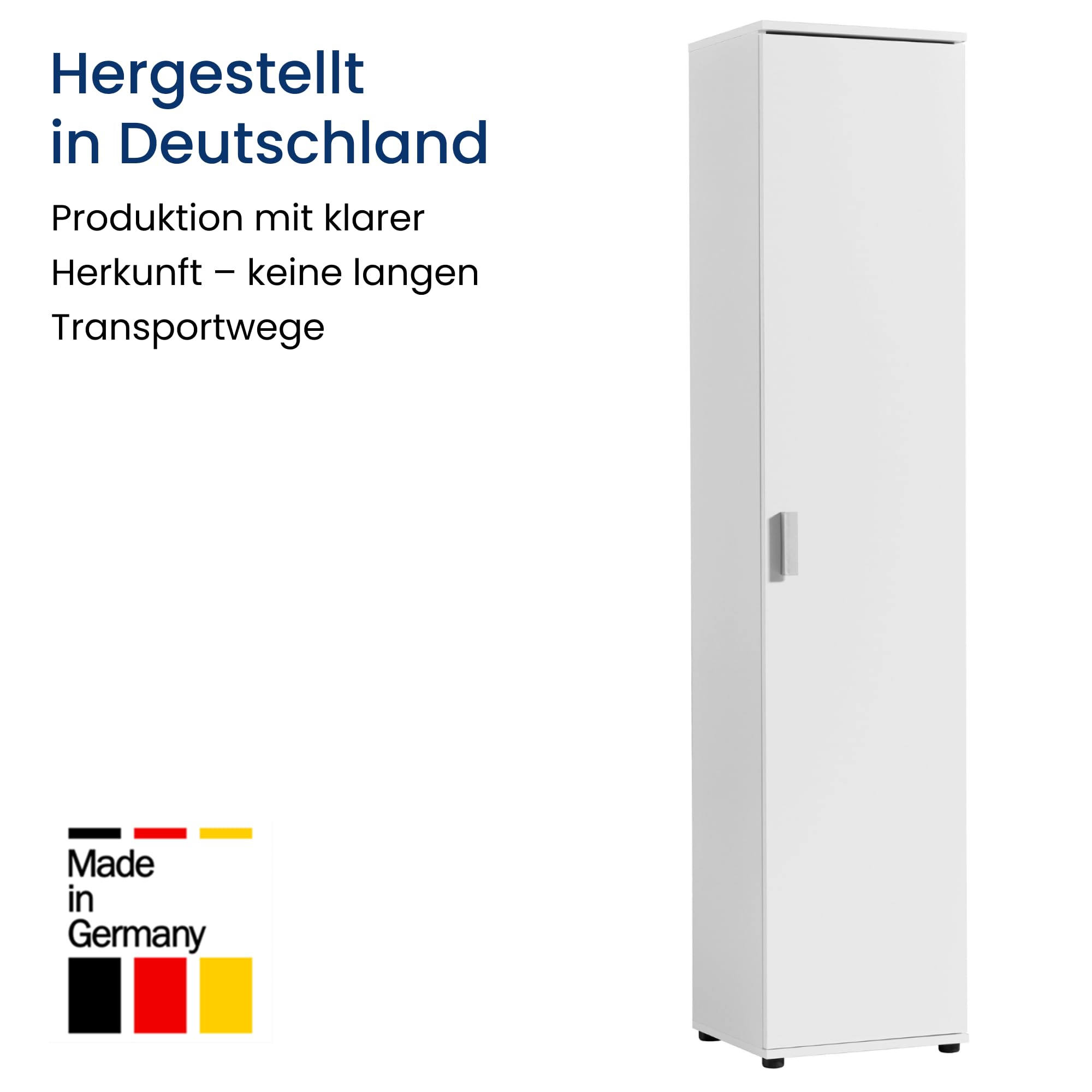 Home Collective Mehrzweckschrank Schmaler Schrank 40 cm mit 1 Tür & 4 Einlegeböden | Universalschrank Haushaltsschrank für Haushalt, Flur, Büro oder Schlafzimmer | 40x35x184 cm (BxTxH) | Weiß