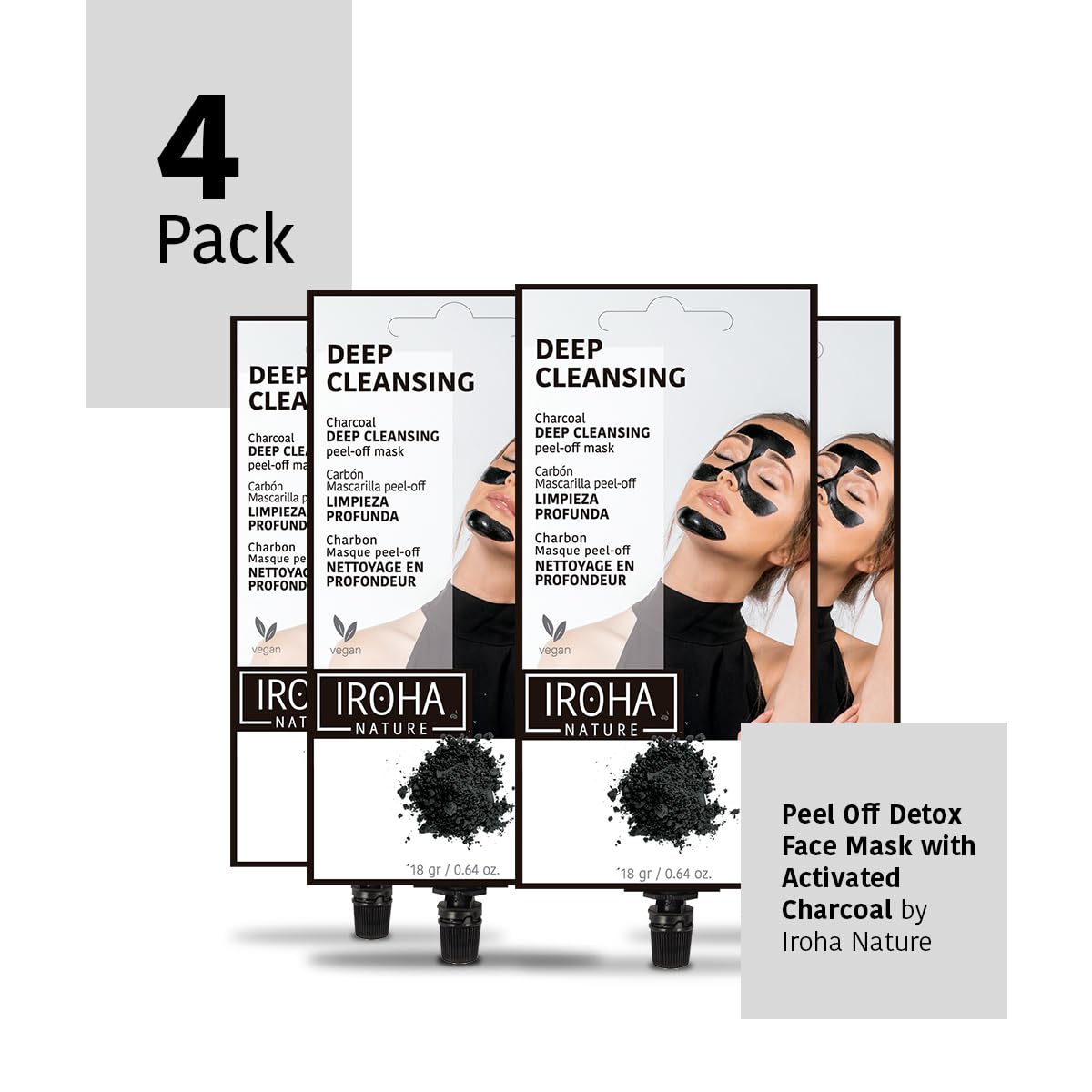 IROHA NATURE, Skin Care Mask Peel off Detox - Pack of 4 pieces