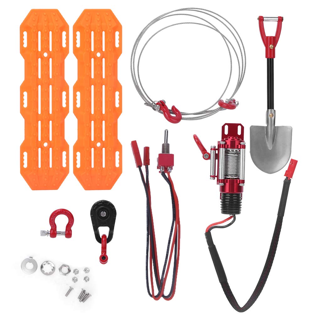 6pcs RC Car Decorative Tools, RC Car Barricades Metal Capstan Roller Steel Rope Lock Shovel for Axial Scx10 D90