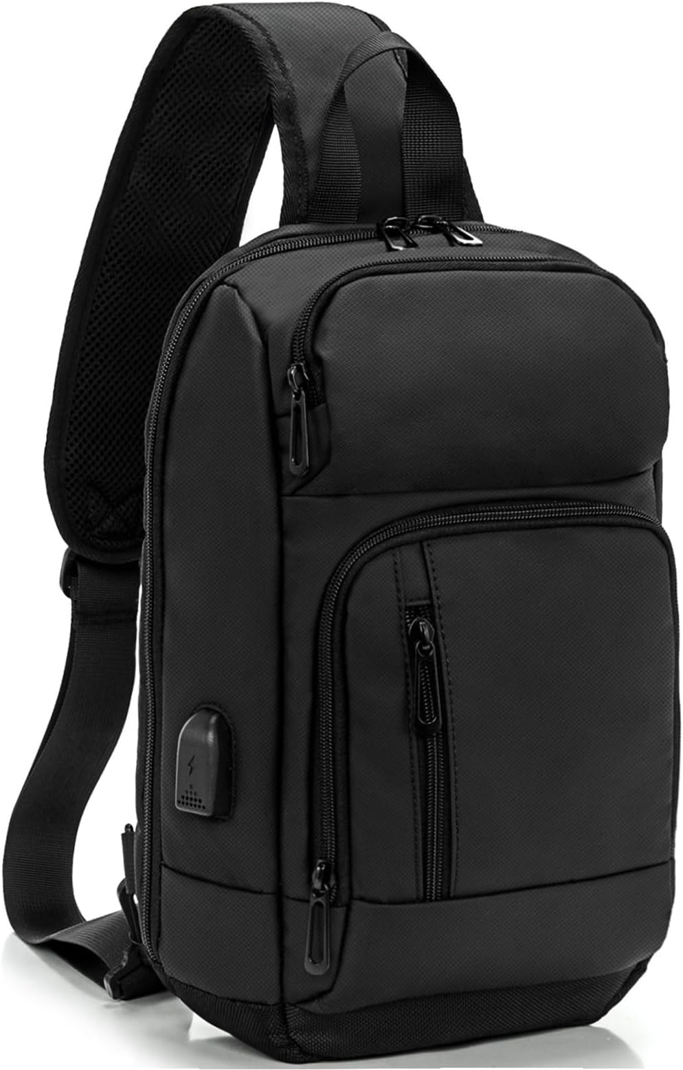 14-16 inch Sling Bag for Men,Black Crossbody Bag with USB Charging Port Fits 10.2inch iPad, Casual Daypack