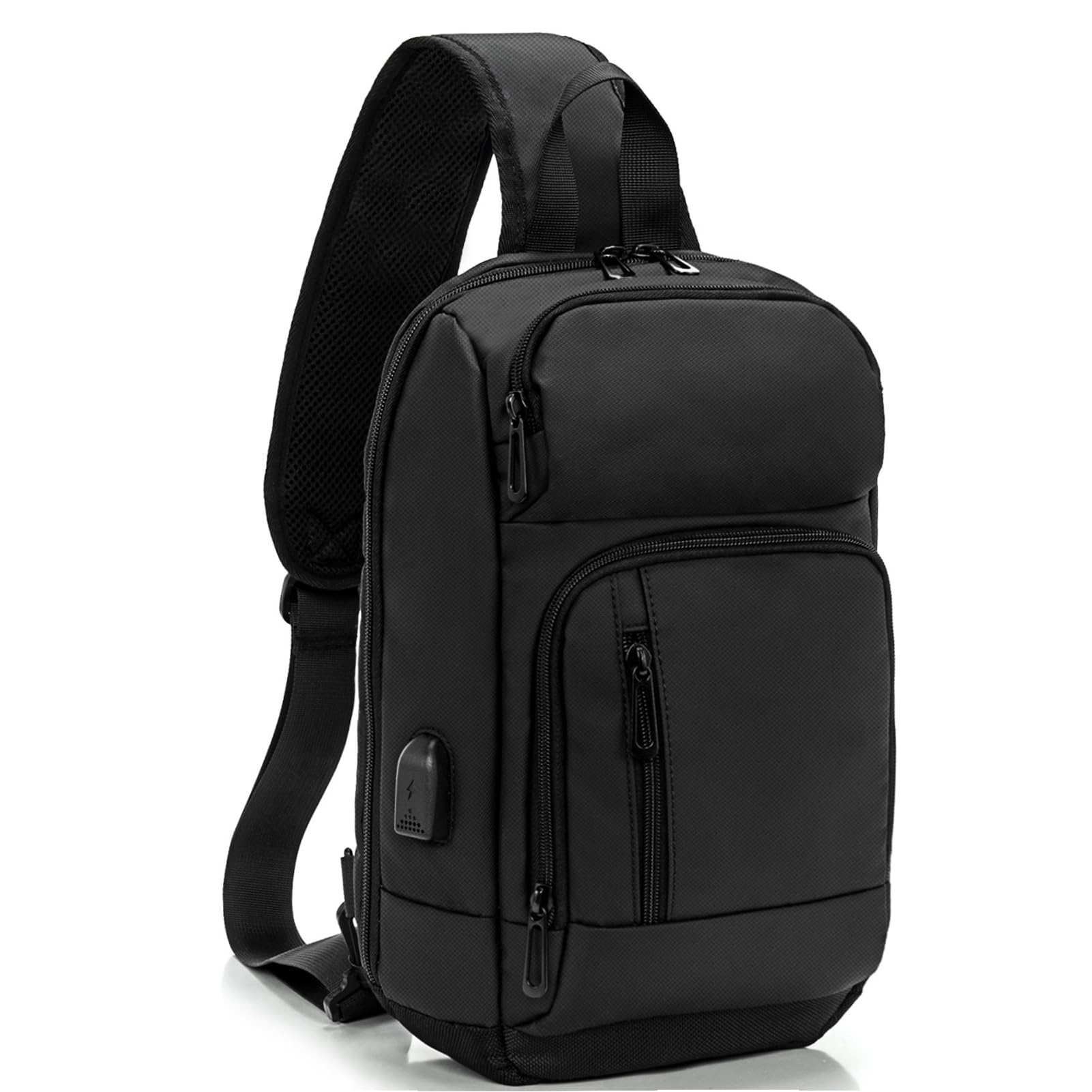 14-16 inch Sling Bag for Men,Black Crossbody Bag with USB Charging Port Fits 10.2inch iPad, Casual Daypack