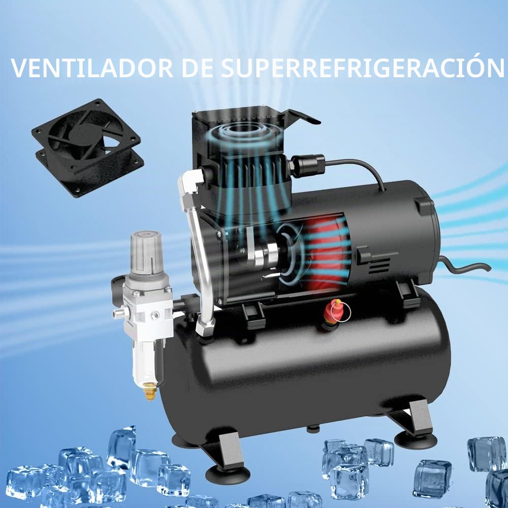 Compresor de aerógrafo de lujo Airgoo AG-426 con ventilador de refrigeración Super Power y tanque de aire para pulverización con aerógrafo