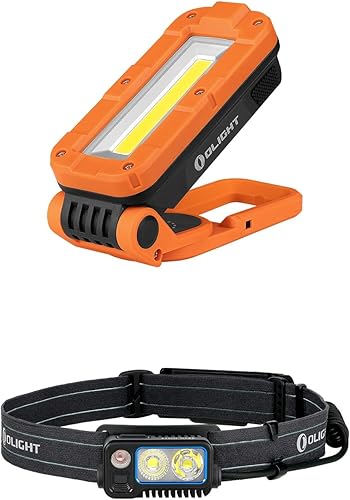 OLIGHT Luz de trabajo giratoria Pro COB, 1100 lúmenes LED recargable paquete de linterna con OLIGHT Array 2 Pro 1500 lúmenes con opción de luz roja