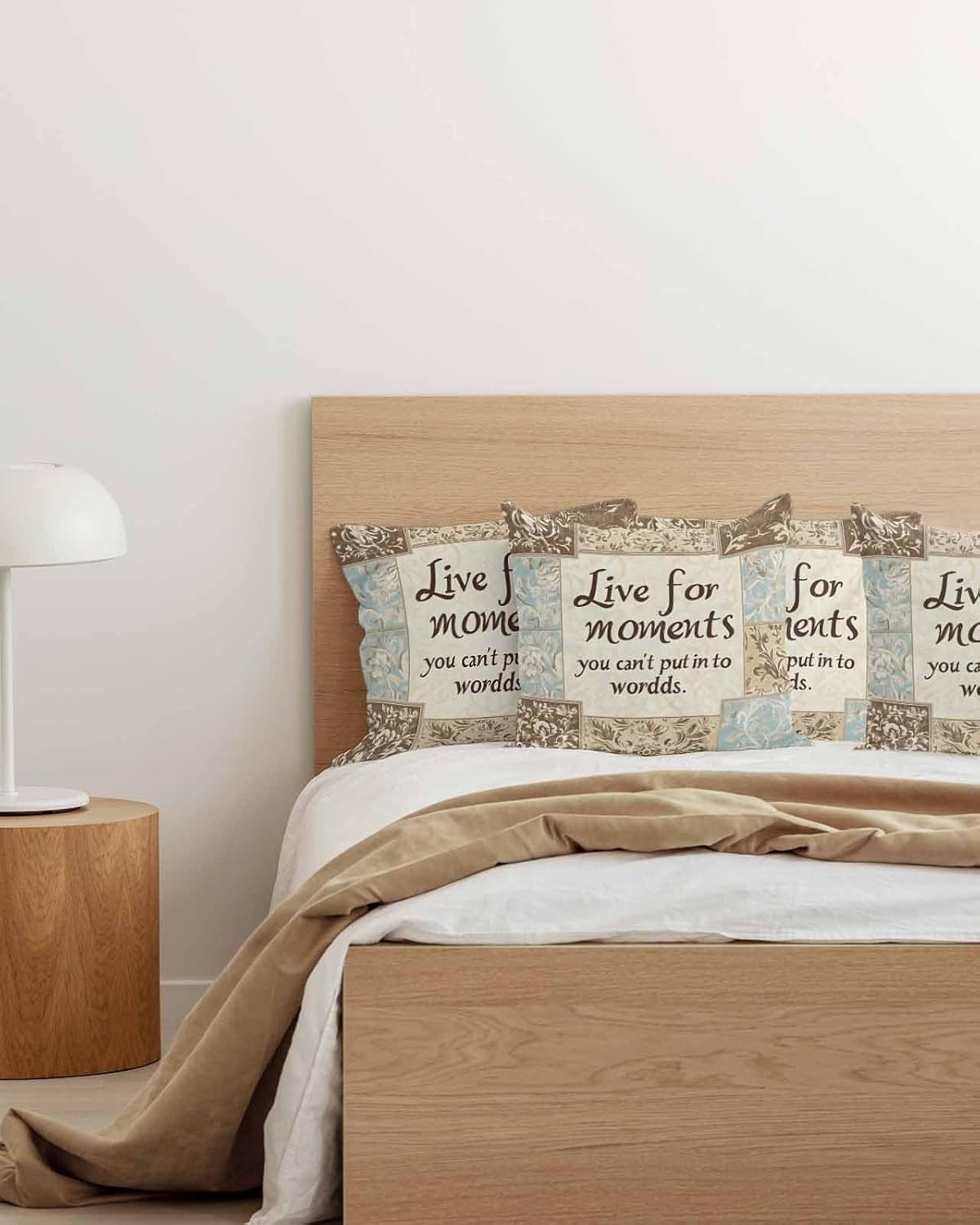 Square Throw Pillow Covers 16x16 inch, Vintage Khaki Floral Texture Meaningful Words Pillow Cases for Couch Sofa Bed Home Decorations Outdoor Indoor, Set of 4