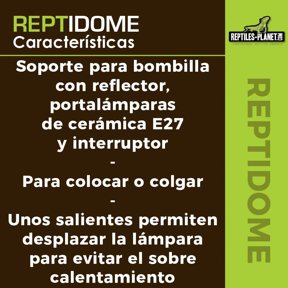 Reptiles Planet - Reptidome 14 - Soporte de Bombilla para Colgar o Colocar en el terrario, diámetro 14 cm, Altura 18,2 cm