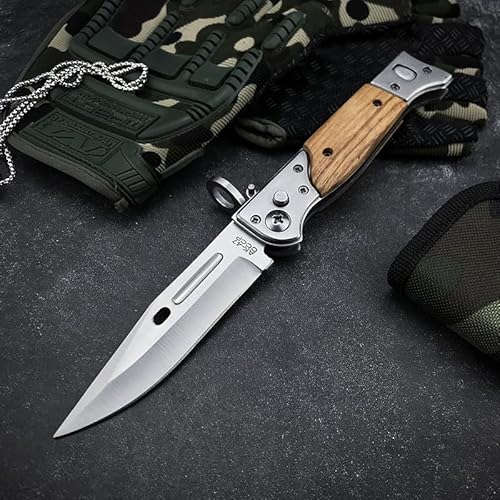 Goshawk 6901234541137 9 Inch Ak47 Push Button Lock Pocket Knife With Slide Safety Lock,Assisted Opening Folding Knives,8Cr13Mov Steel Blade And Wooden Handle,Edc Tactical Knife thumb #1