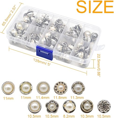 Miniatura 2 de Broche de camisa para mujer, 80 piezas, 10 estilos, botones para cubrir, botón de perla, broche de seguridad, botones para ropa, suministros de