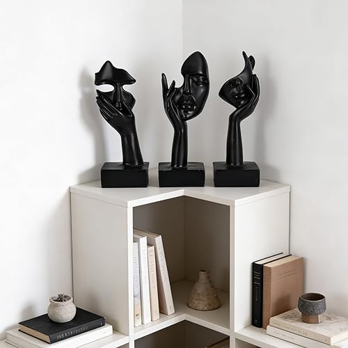 Miniatura 8 de Juego de 3 estatuas grandes de Thinker - Figuras abstractas de arte negro para sala de estar, dormitorio, estantes, escritorio de oficina