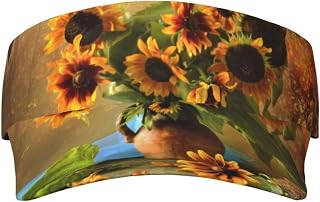 XIXIAN Vase Sunflower Printed Adult Sunscreen Visor Cap Lightweight and Breathable Adult Sun Visor Empty top hat Versatile Outdoor hat Black