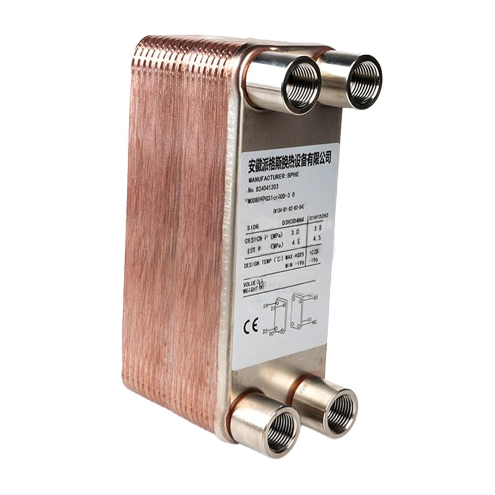 Échangeur à Plaques Brasées Compact pour Systèmes de Chauffage et Refroidissement Ports NPT Femelles 1/2 Pouce Adapté aux Applications, 20 Assiettes