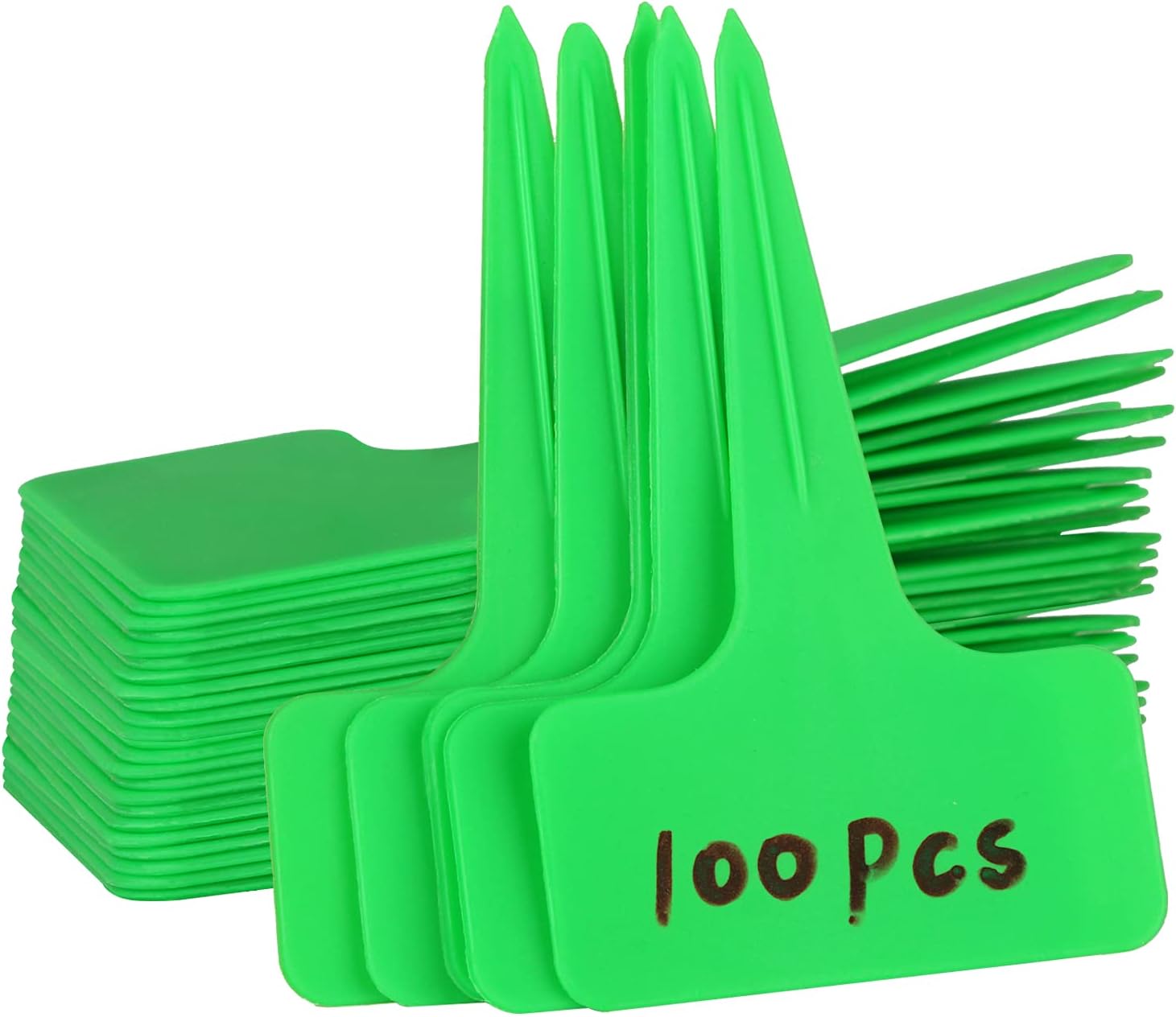 VTECHOLOGY 100Pcs Plant Labels T-Type Tags Plant Sign Tags Garden Pot Markers Plant Identification Stakes for Seed Potted Herbs Flowers Vegetables (Green)