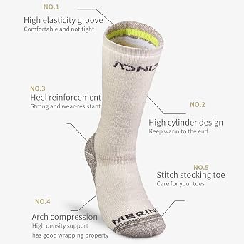 AONIJIE Merino Wool Socks Hiking Cushioning Socks Moisture Wicking Performance Socks Thermal Ski Socks for Women&Men