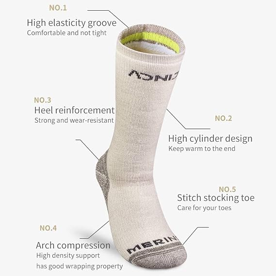 AONIJIE Merino Wool Socks Hiking Cushioning Socks Moisture Wicking Performance Socks Thermal Ski Socks for Women&Men