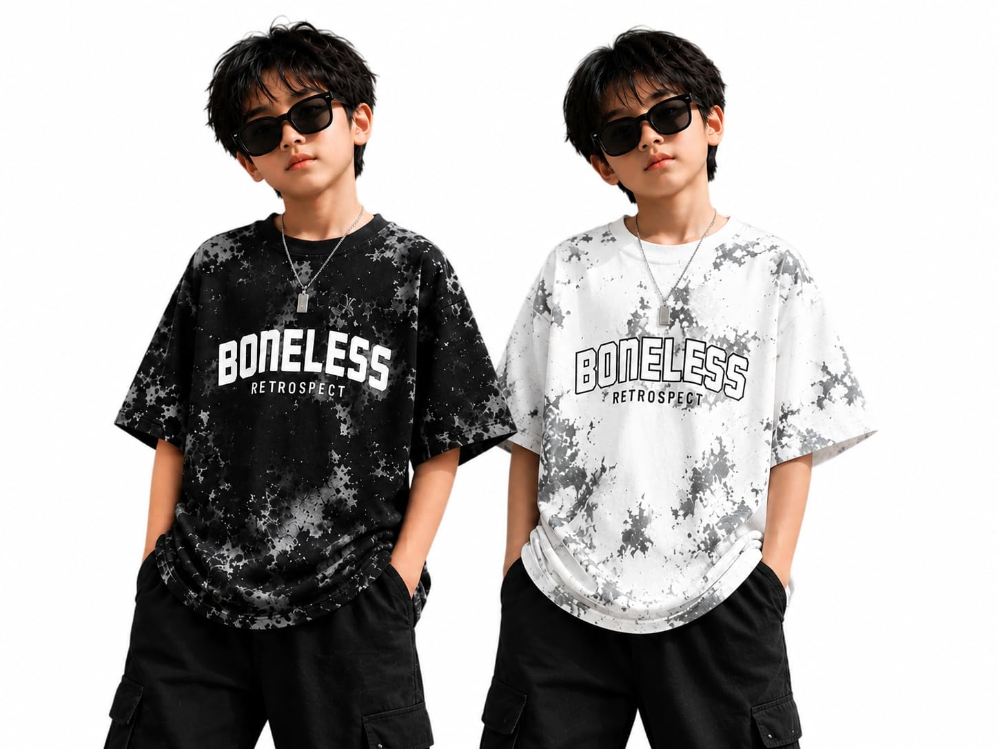 Boys Oversized T-Shirt, Spray Print, Cotton, Loose Fit, Casual Trendy Kids Wear, Pack of 2-picture-13