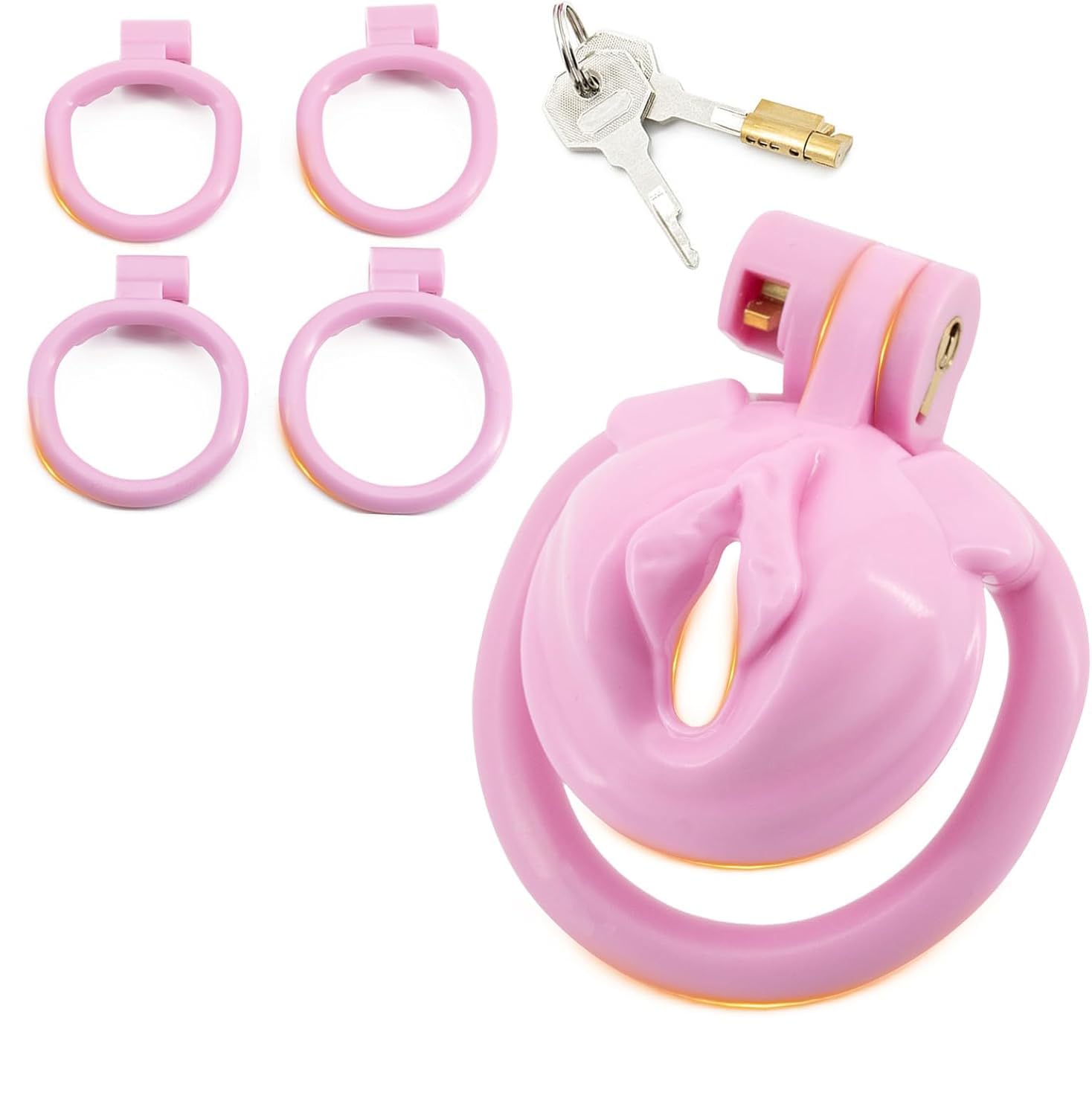 BDSMJOY Chastity cage con 4 Cock rings, Forma delle labbra cock cage per sissy, Gabbia di castità per pene piccolo, gabbia castità per uomo, gabbietta di castità per uomo (Rosa)