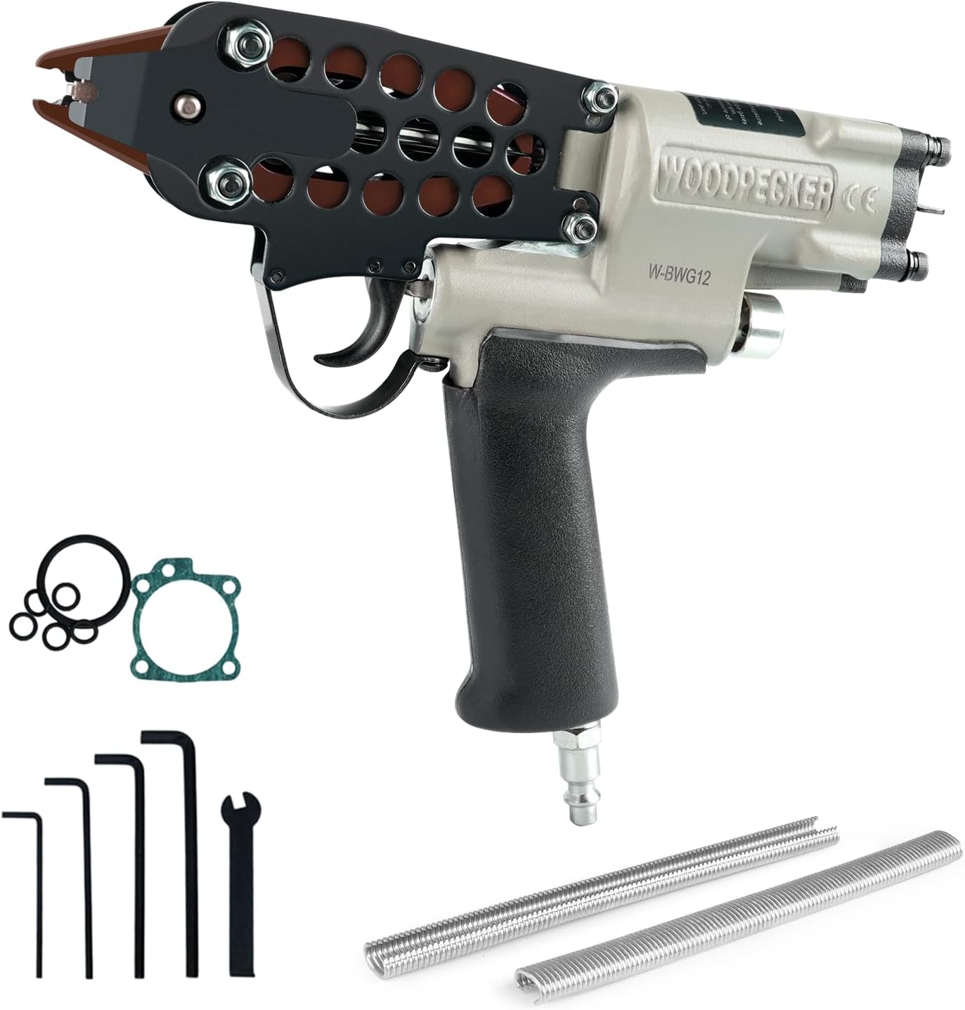 WOODPECKER BWG12 Pneumatic Hog Ring Plier 1.8 mm to 2.1 mm Closure Diameter Hog Ring Gun for Strapping, Fencing, Cages