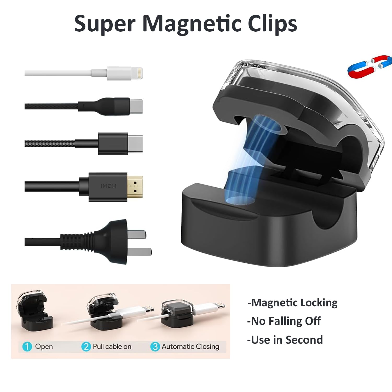 Clips Magnéticos Para Gestión De Cables, Soporte Adhesivo Fuerte Para Cable De Carga De Telefono Blanco 98221822