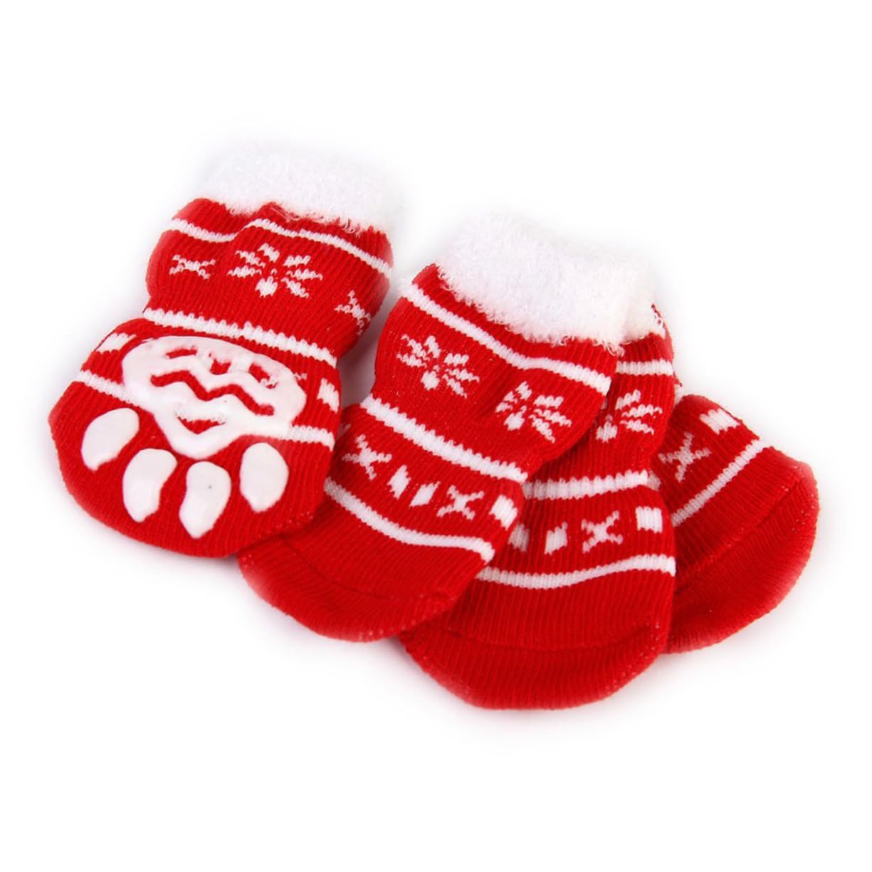 BESPORTBLE Dog Socks Christmas 4 Pack Non Pet Socks for Pups Cats Size s Red Cotton Rubber