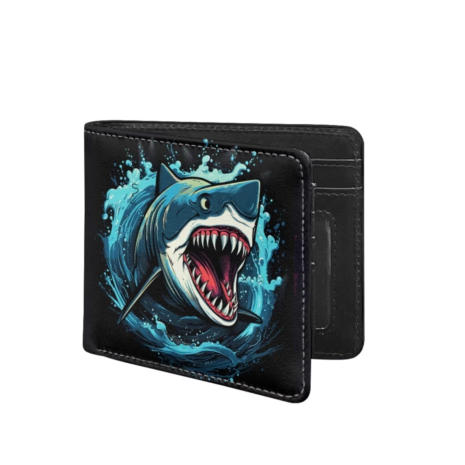 Coldinair Shark Boys Wallet for Kids Wallet for Teen Boys Cool Leather Bifold Wallet Credit Card Cash Id Holder Purse Coin Pocket Id Window for Men Boy Male Youth Guys
