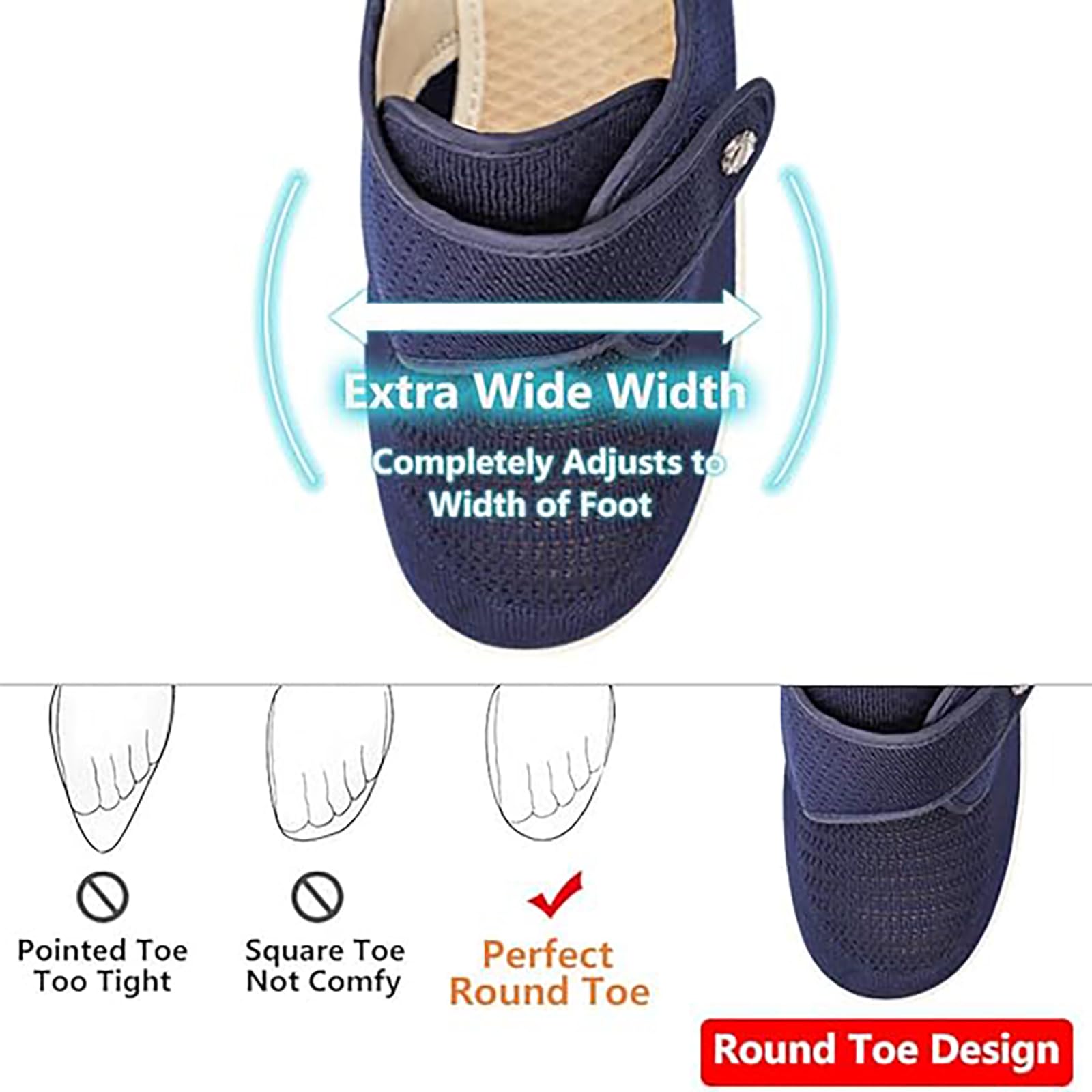 Zapatos para pies hinchados para mujer, zapatos ortopédicos de ancho adaptado con cierre regulable ponerse y quitarse fácilmente, confort, para pies diabéticos e hinchados