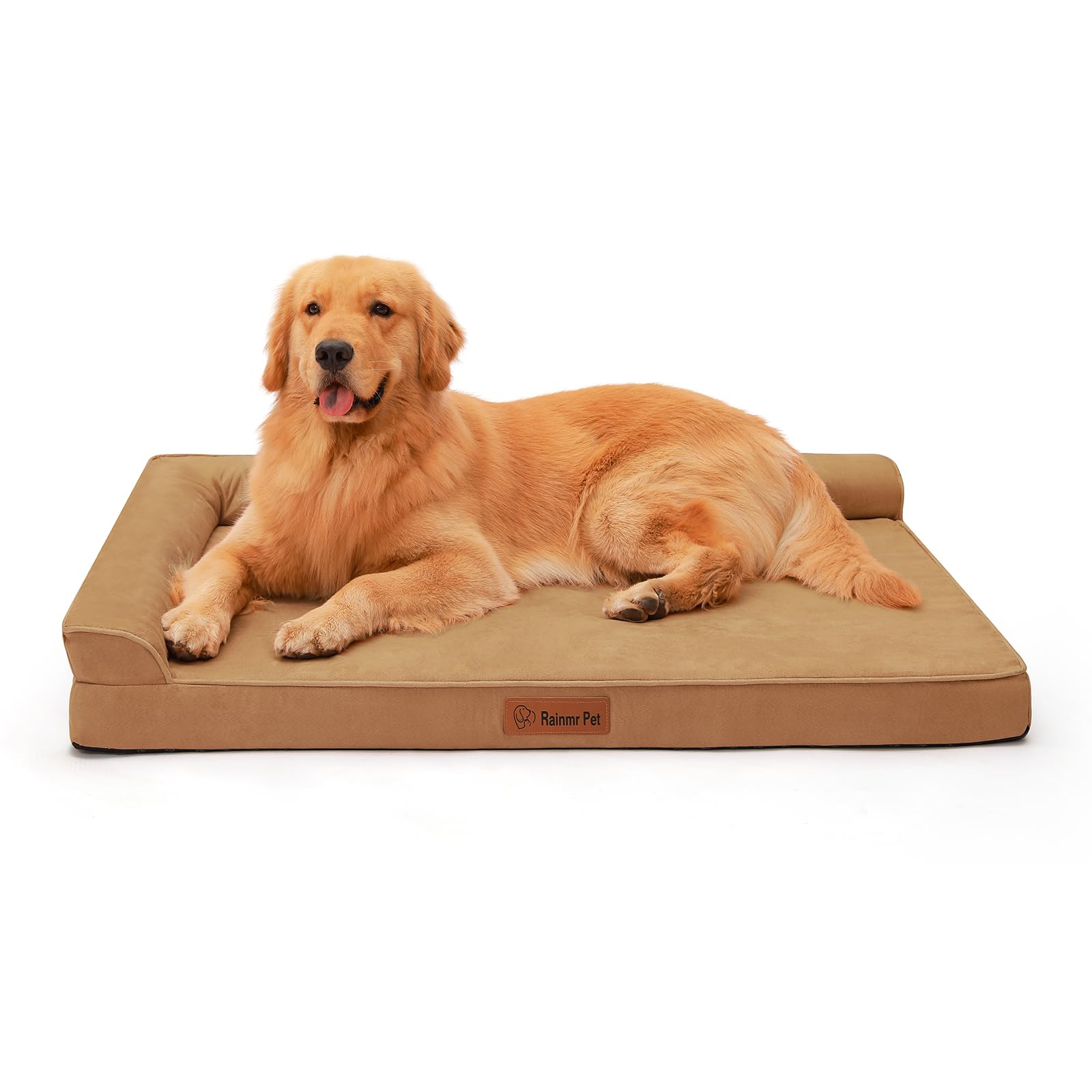 orthopedic dog beds large sized dog, memory foam pet bed for medium and large dogs, removable and washable microsuede cover, tpu waterproof liner, nonskid bottom, 44x32x6 inches, khaki