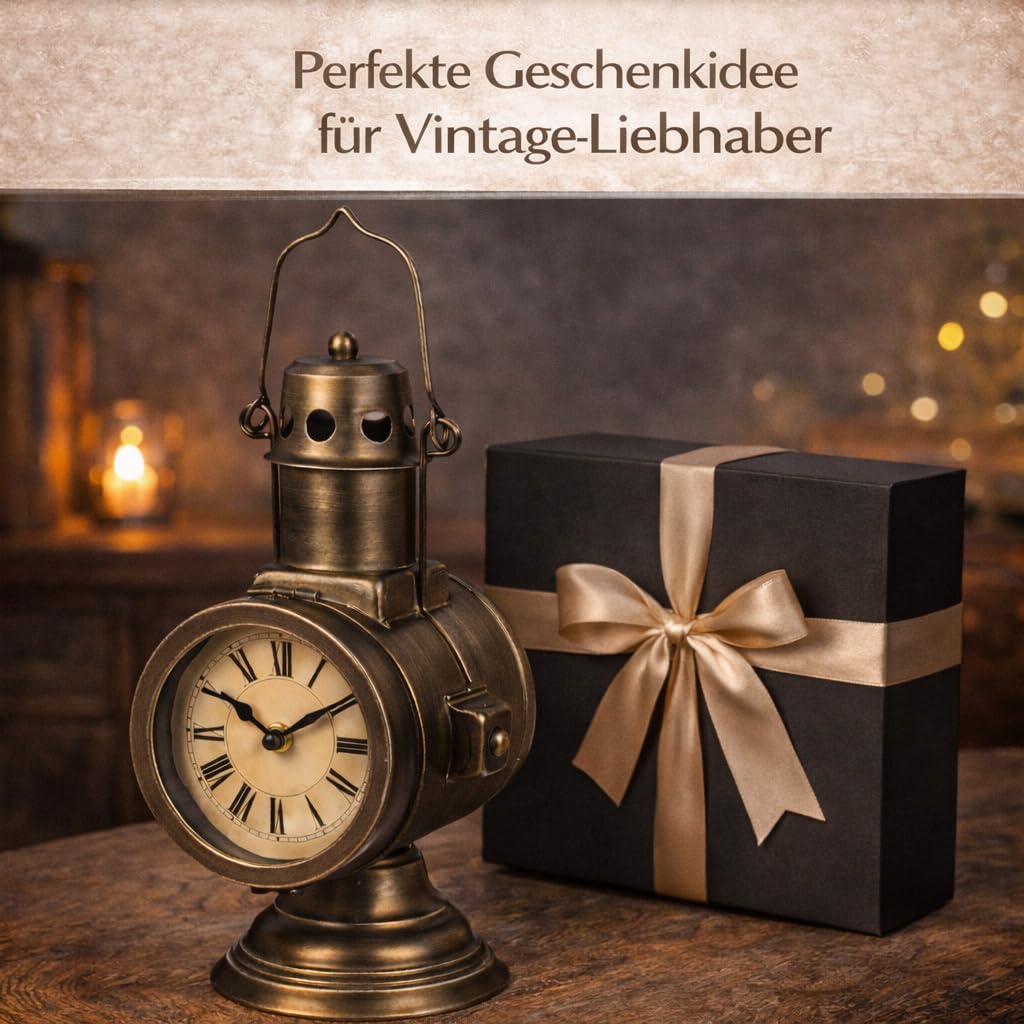 formano Metall Standuhr Vintage im Grubenlampen Design Tischuhr 32 cm im Industrial Stil, Quarz Laufwerk Batteriebetrieb (1x AA), Retro Deko Uhr für Wohnzimmer, Büro & Regal